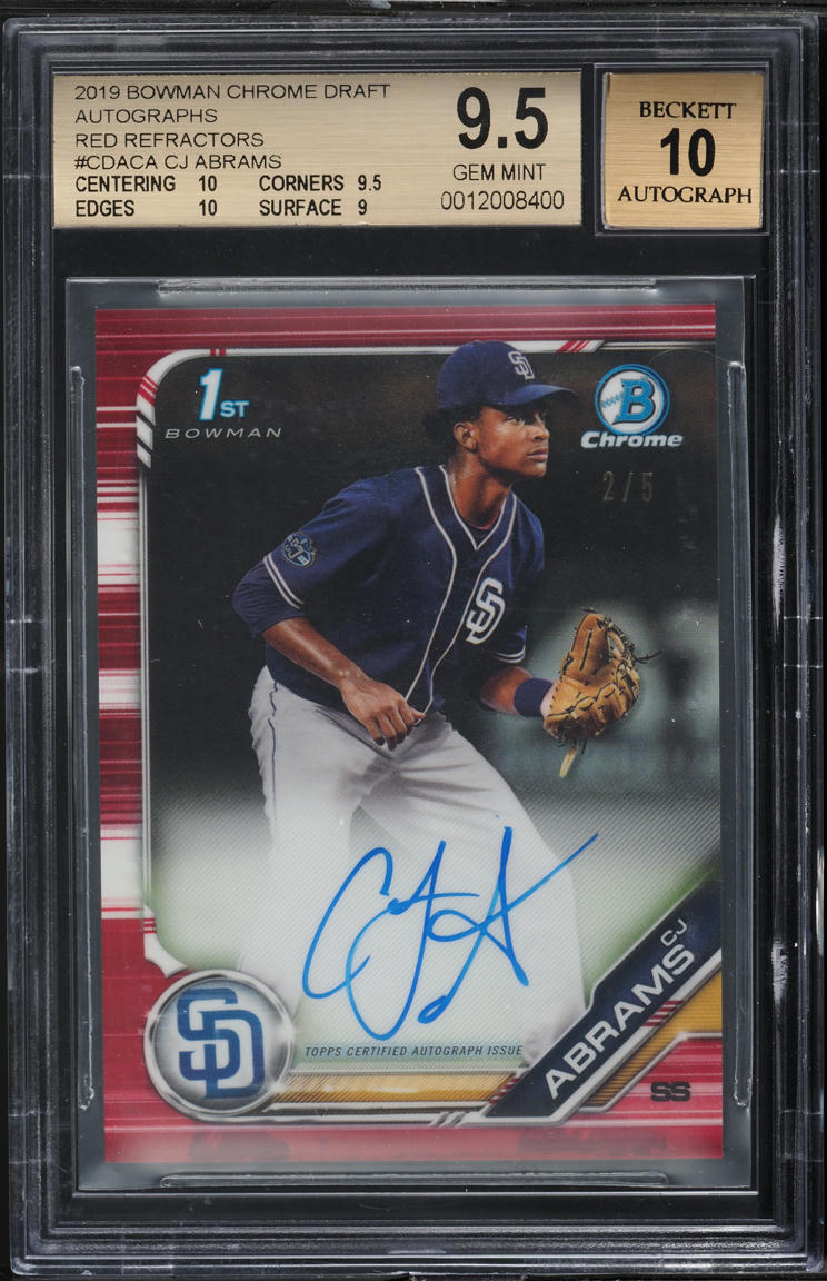 2019 Bowman Chrome Draft Red Refractor CJ Abrams PROSPECT AUTO /5 #CDACA BGS 9.5