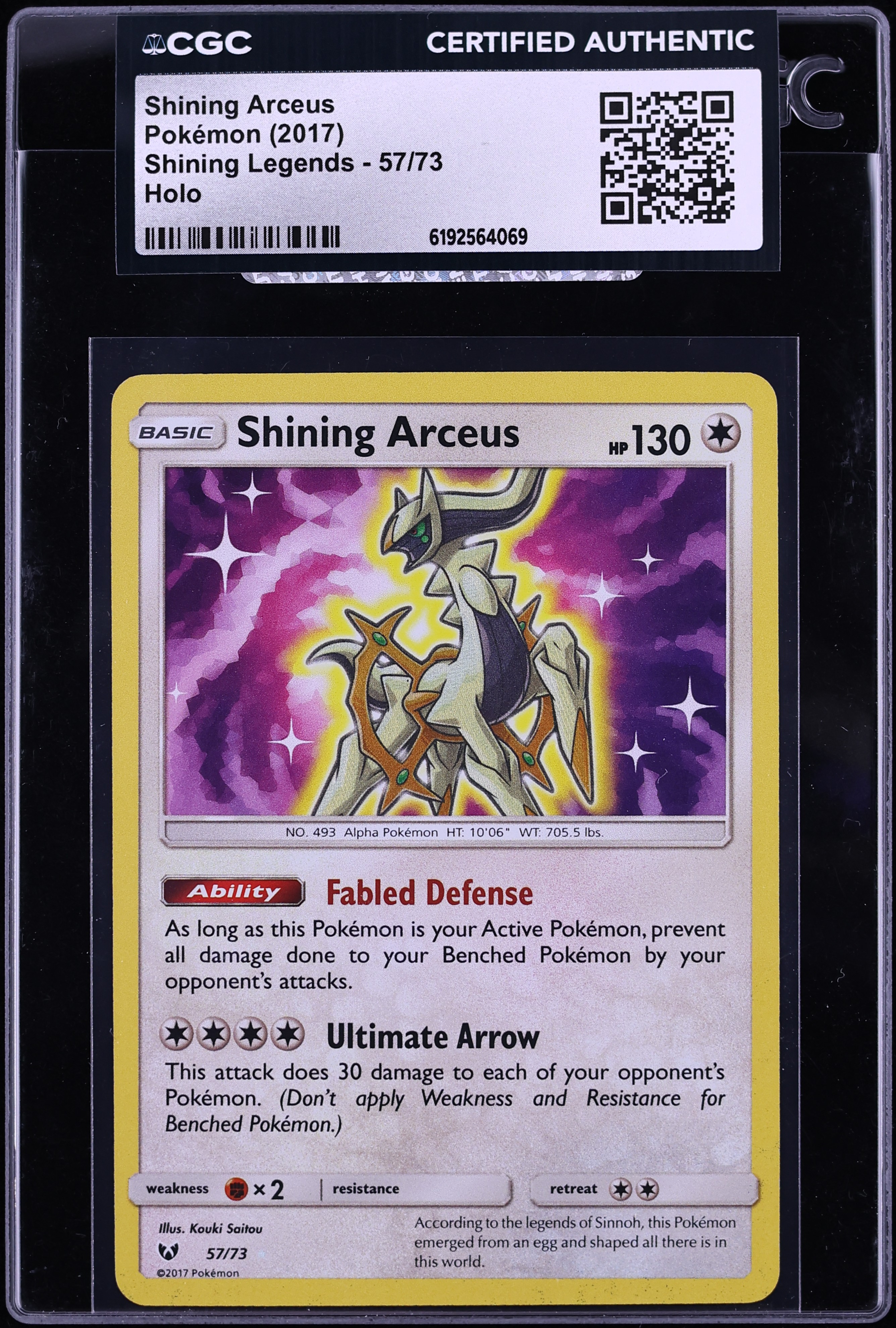 2017 Pokemon Sun & Moon Shining Legends Holo Shining Arceus #57 CGC AUTH
