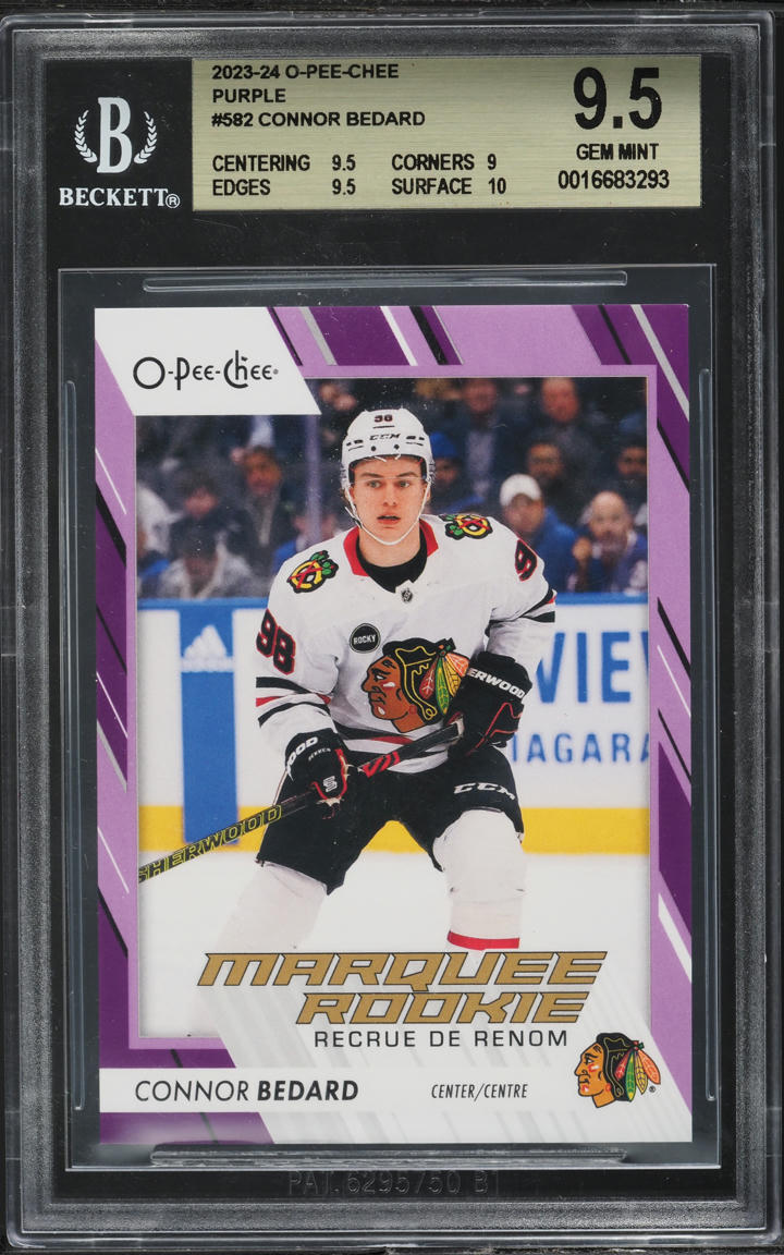 2023 O-Pee-Chee Purple Connor Bedard ROOKIE /49 #582 BGS 9.5 GEM MINT