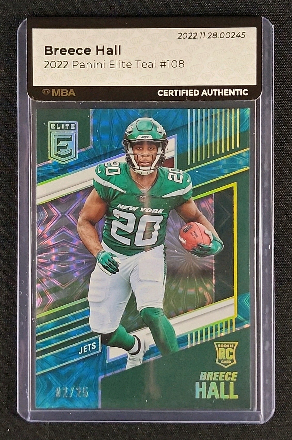 2022 Donruss Elite Teal Breece Hall ROOKIE /25 #108 MBA AUTH