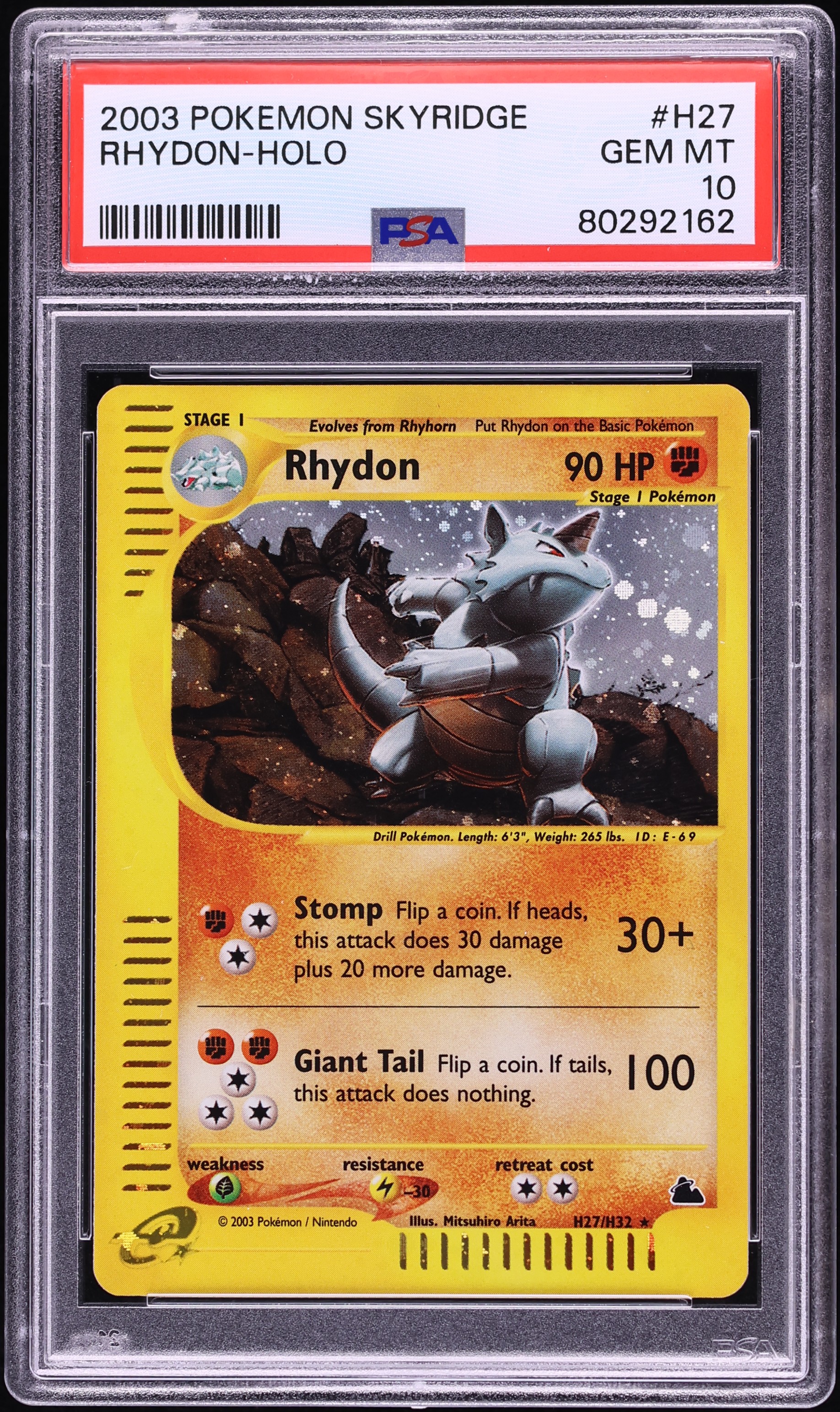 2003 Pokemon Skyridge Holo Rhydon #H27 PSA 10 GEM MINT