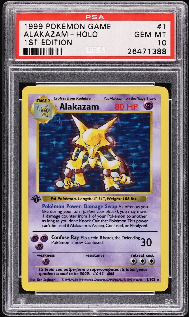 1999 Pokemon Base Set Shadowless 1st Edition Holo Alakazam #1 PSA 10 GEM MINT