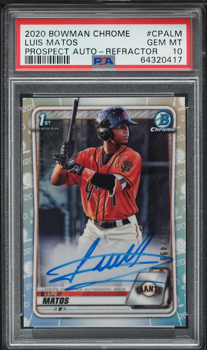 2020 Bowman Chrome Prospect Refractor Luis Matos ROOKIE AUTO /499 PSA 10 GEM