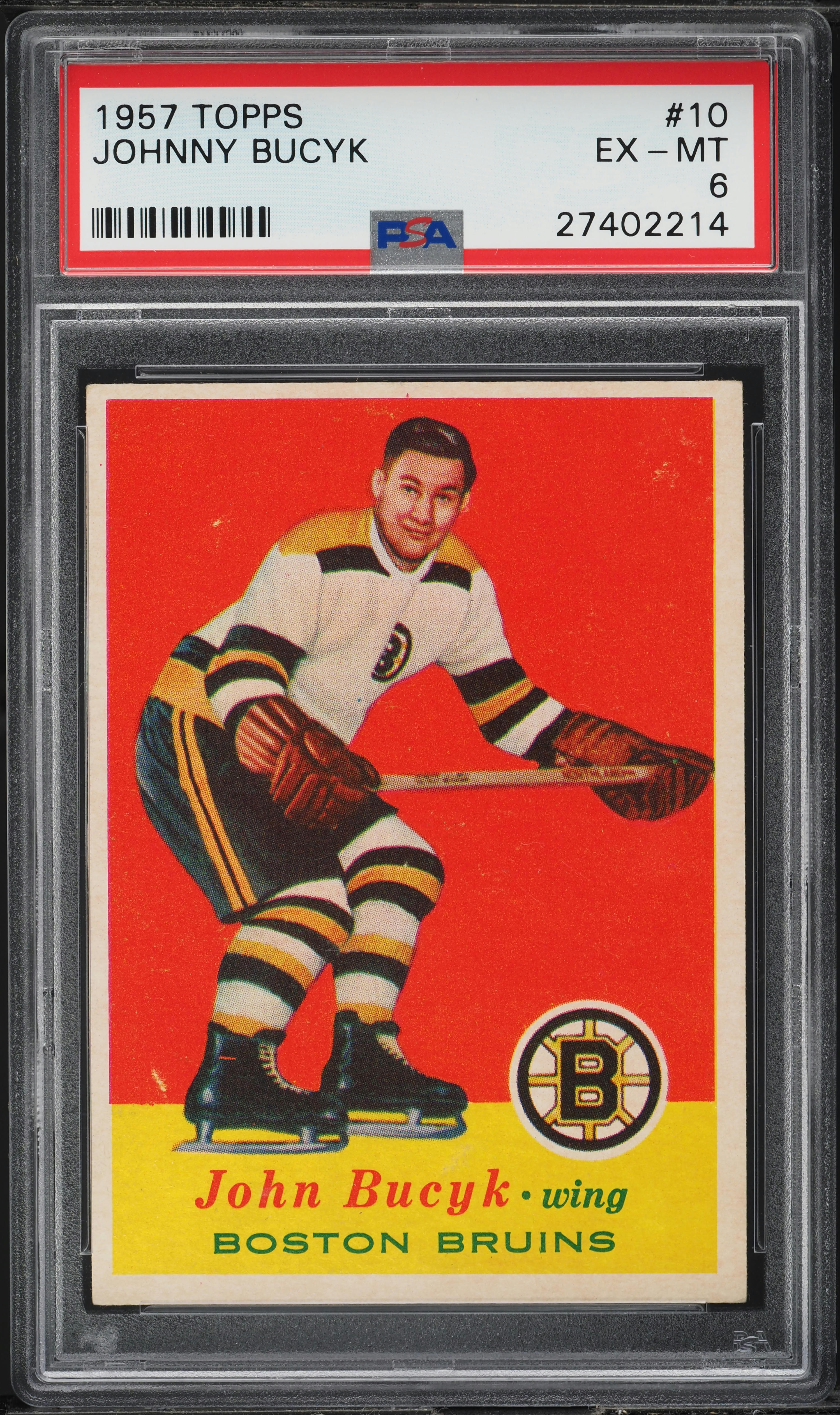 1957 Topps Hockey Johnny Bucyk ROOKIE #10 PSA 6 EXMT