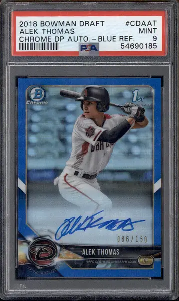 2018 Bowman Draft Chrome Autograph Blue Refractor Alek Thomas RC /150 PSA 9