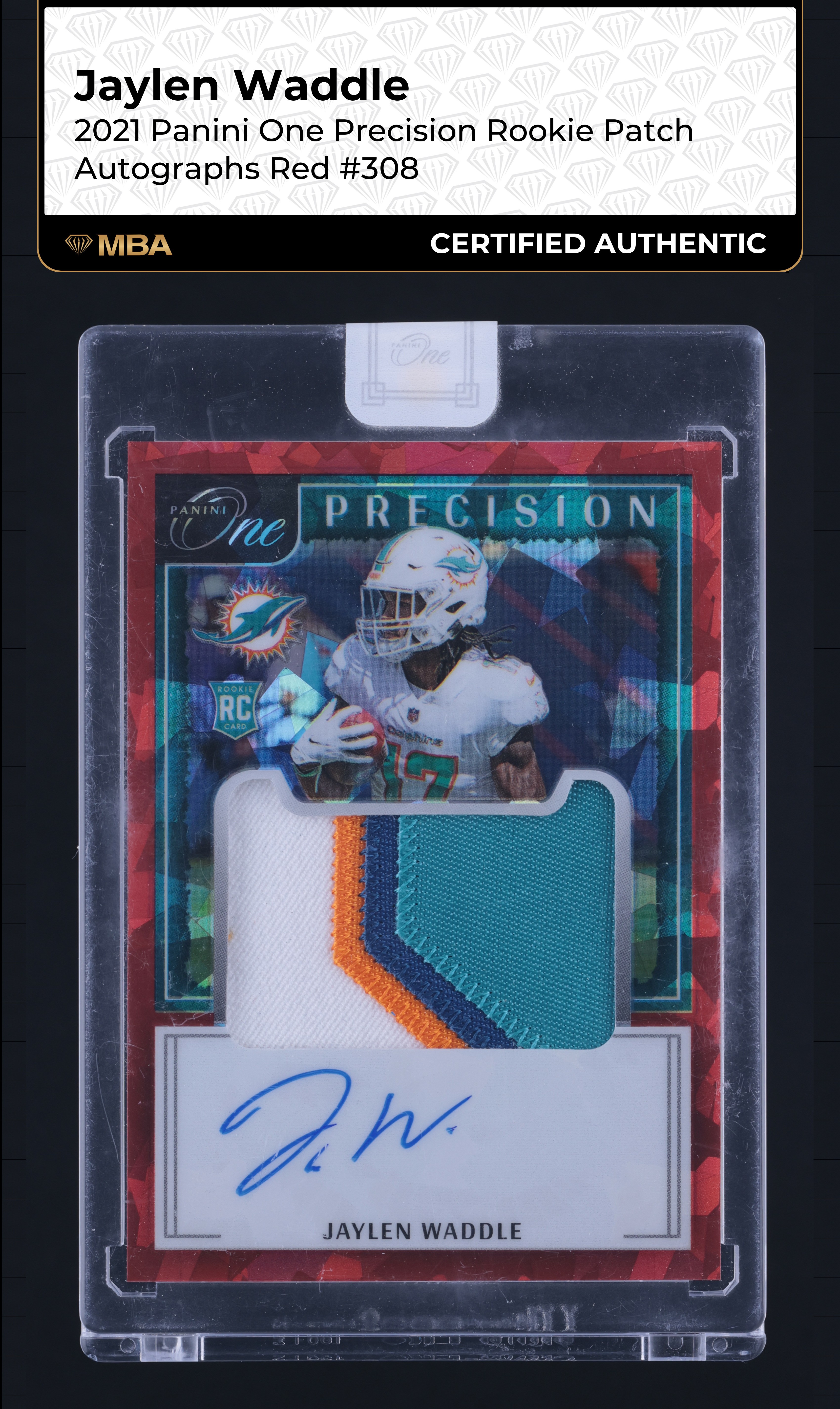2021 Panini One Precision Red Jaylen Waddle ROOKIE PATCH AUTO /20 #308 MBA AUTH