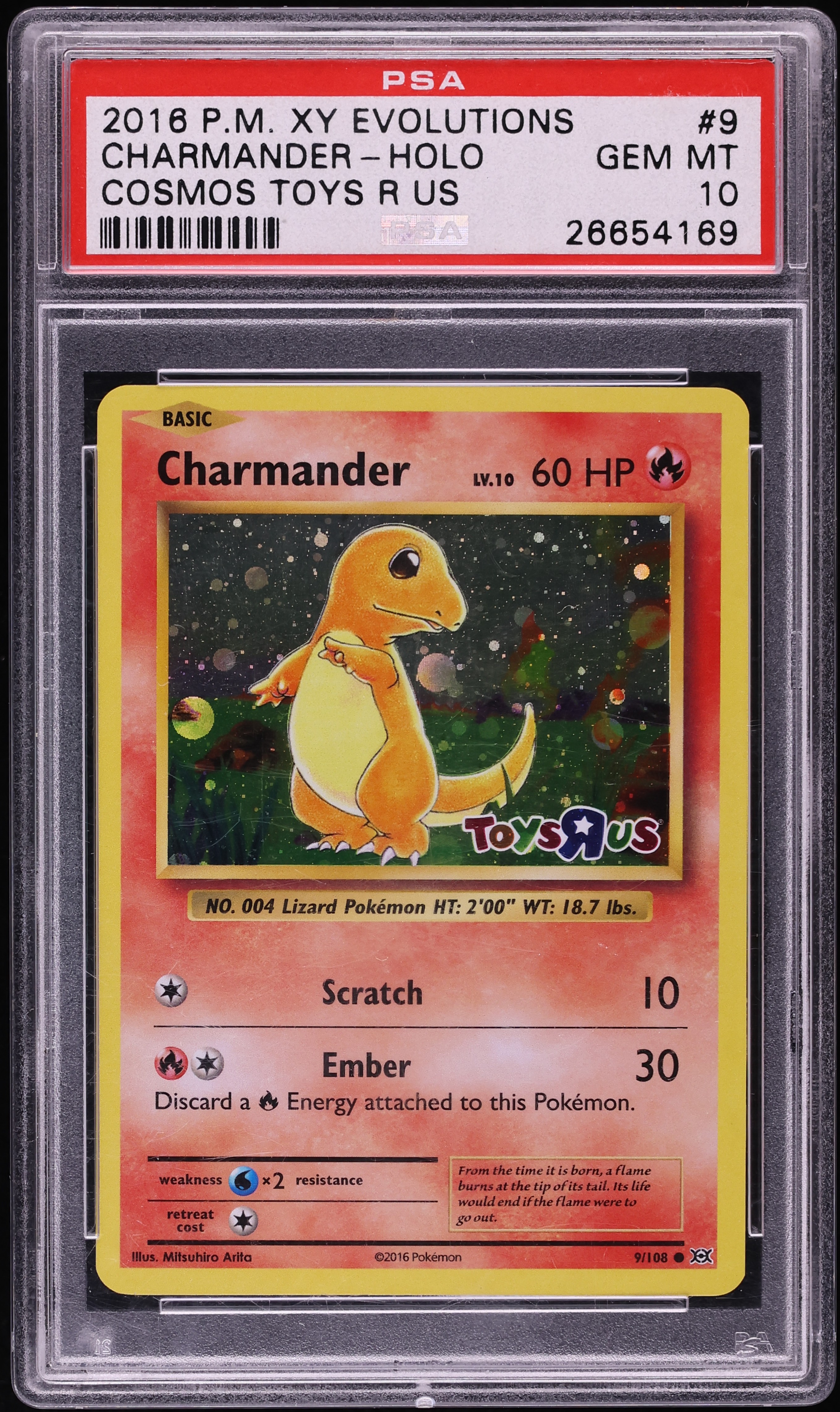 2016 Pokemon XY Evolutions Toys R Us Cosmos Holo Charmander #9 PSA 10 GEM MINT