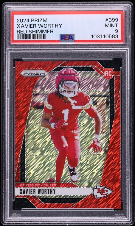 2024 Panini Prizm Red Shimmer Xavier Worthy ROOKIE /35 #399 PSA 9 MINT
