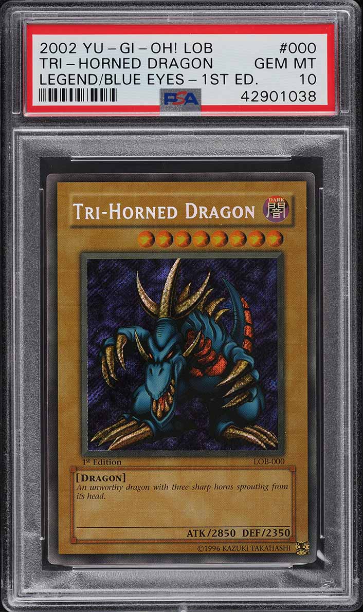 2002 Yu-Gi-Oh! Legend Of Blue Eyes 1st Edition Tri-Horned Dragon #LOB-000 PSA 10