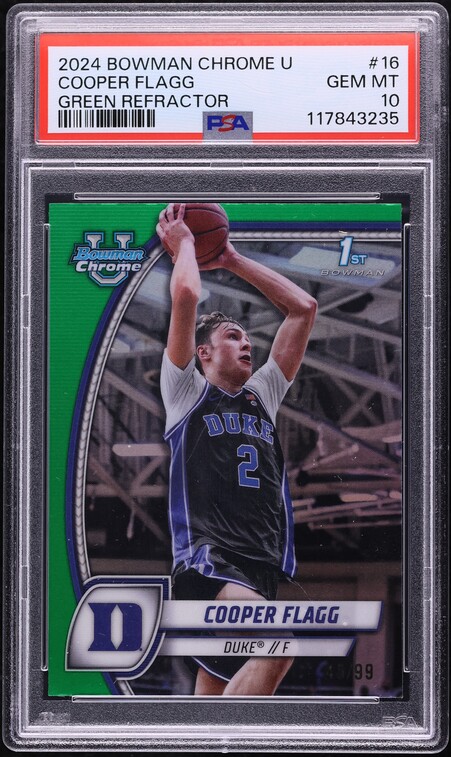 2024 Bowman Chrome University Green Refractor Cooper Flagg ROOKIE /99 #16 PSA 10