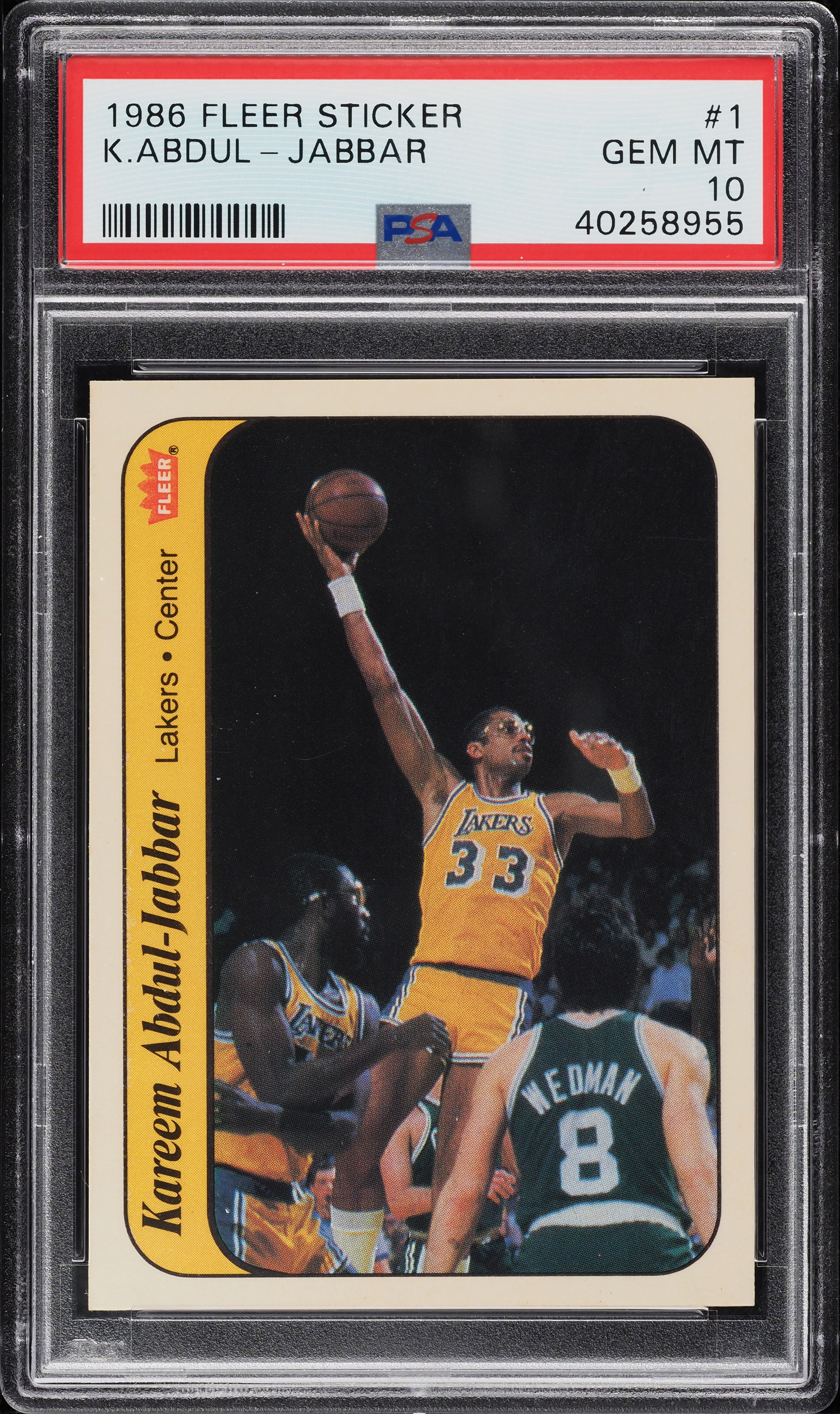 1986 Fleer Sticker Kareem Abdul-Jabbar #1 PSA 10 GEM MINT