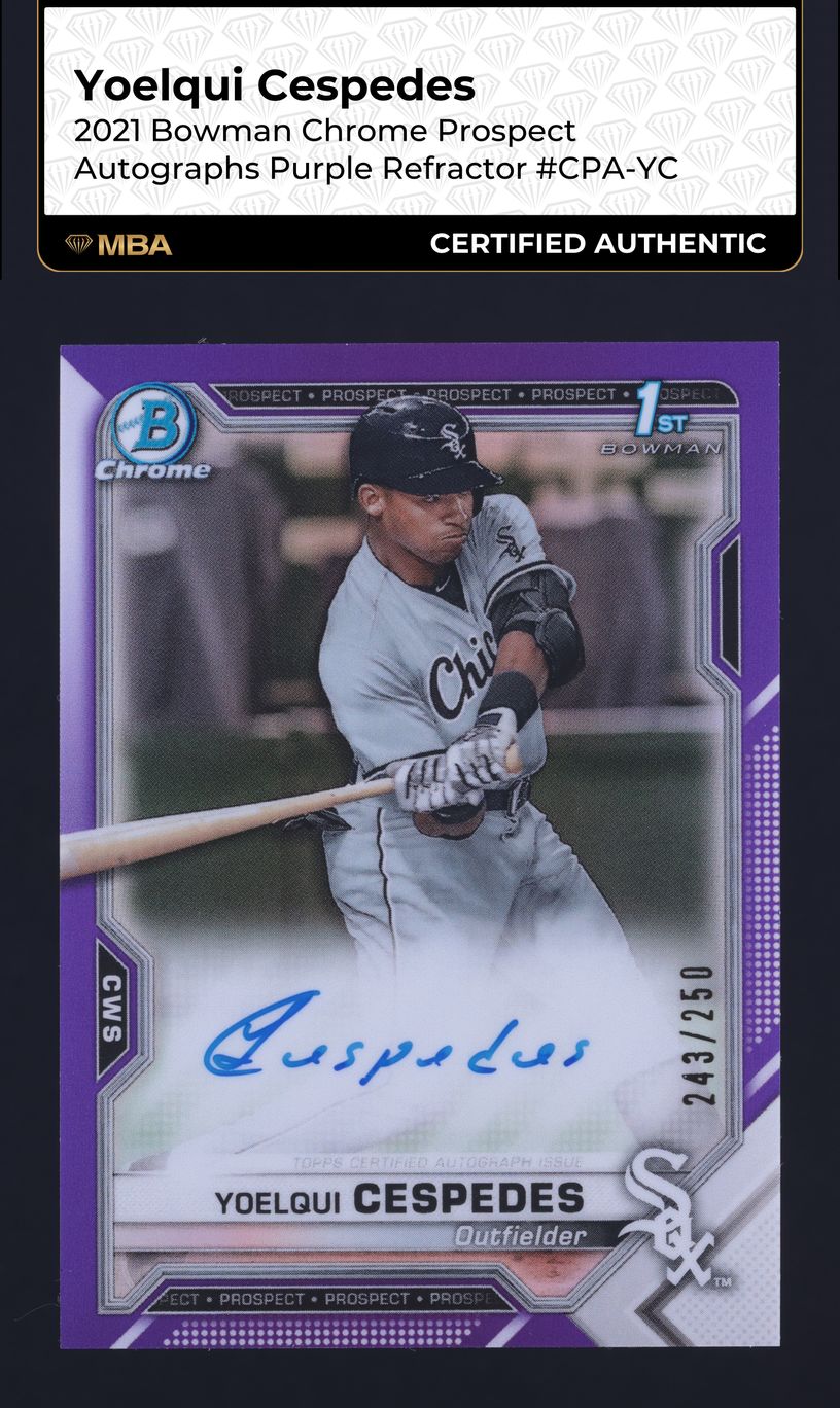 2021 Bowman Chrome Purple Refractor Yoelqui Cespedes ROOKIE AUTO /250 MBA AUTH