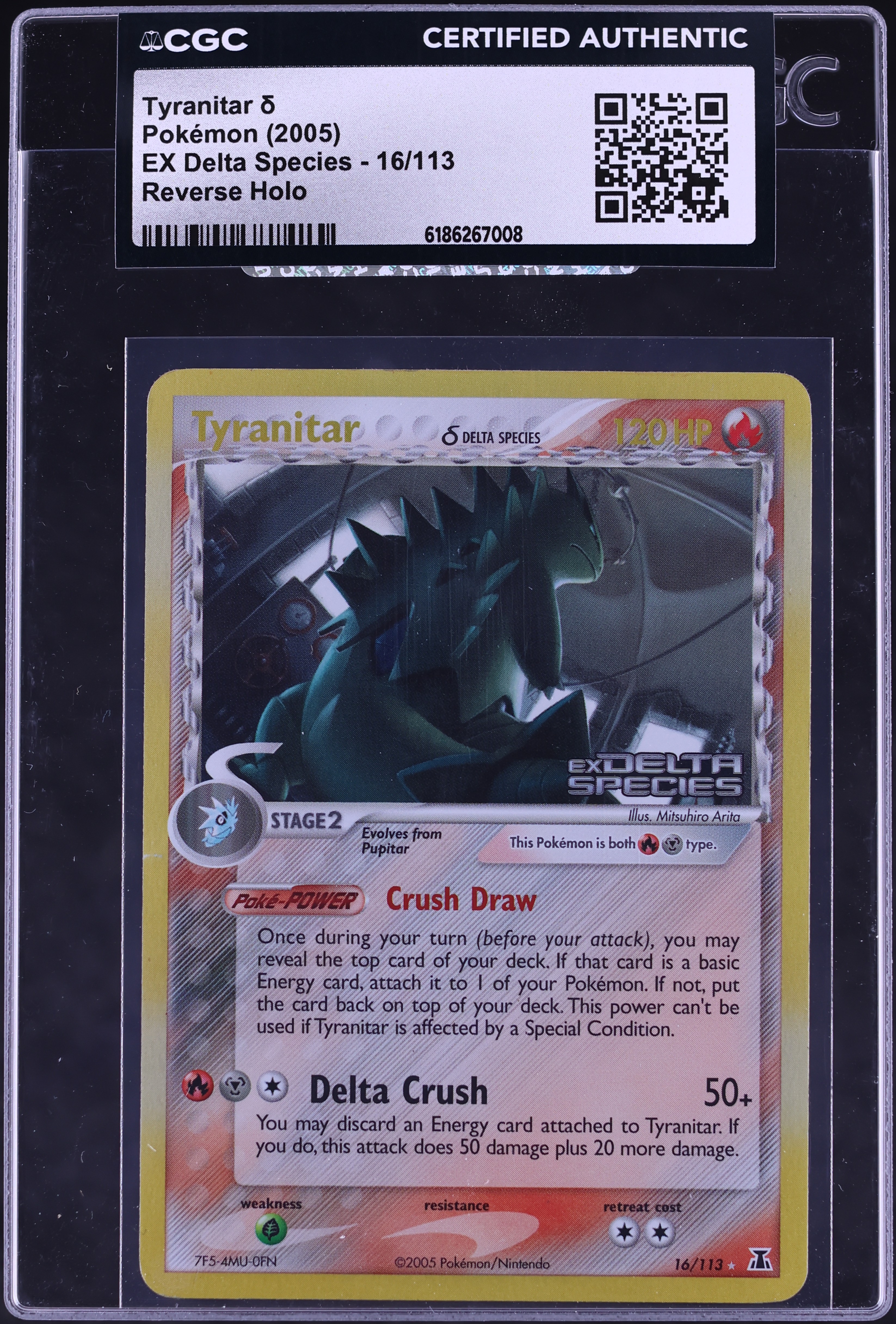 2005 Pokemon Ex Delta Species Reverse Holo Tyranitar #16 CGC AUTH