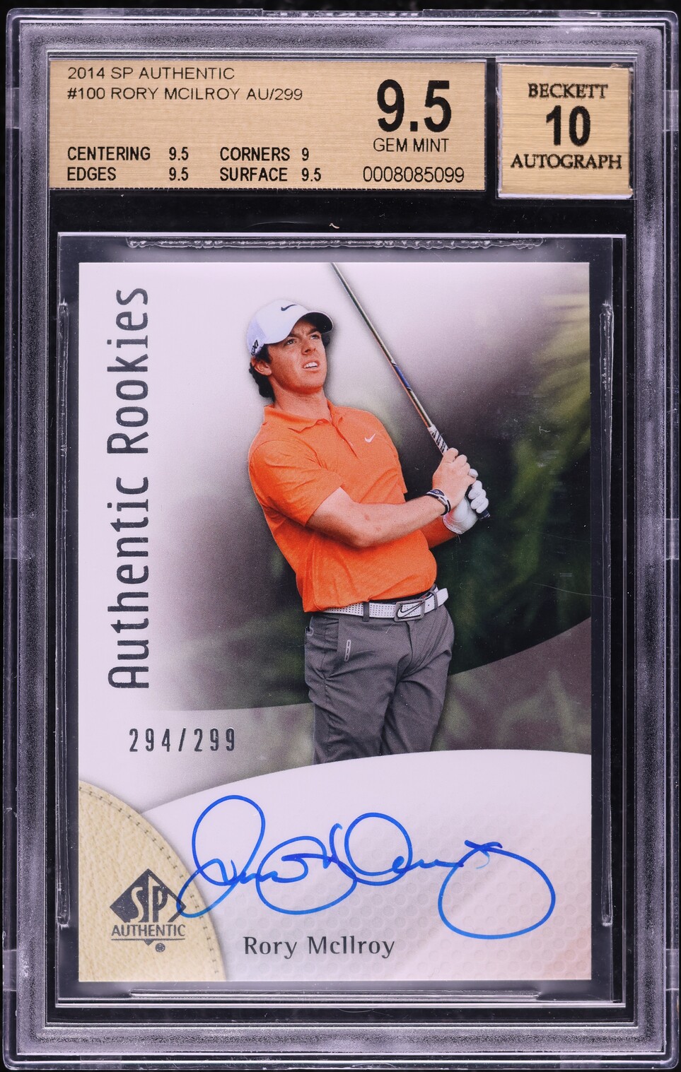 2014 SP Authentic Rory McIlroy ROOKIE AUTO /299 #100 BGS 9.5 GEM MINT