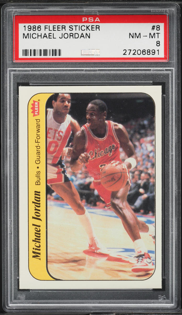 1986 Fleer Sticker Michael Jordan ROOKIE #8 PSA 8 NM-MT