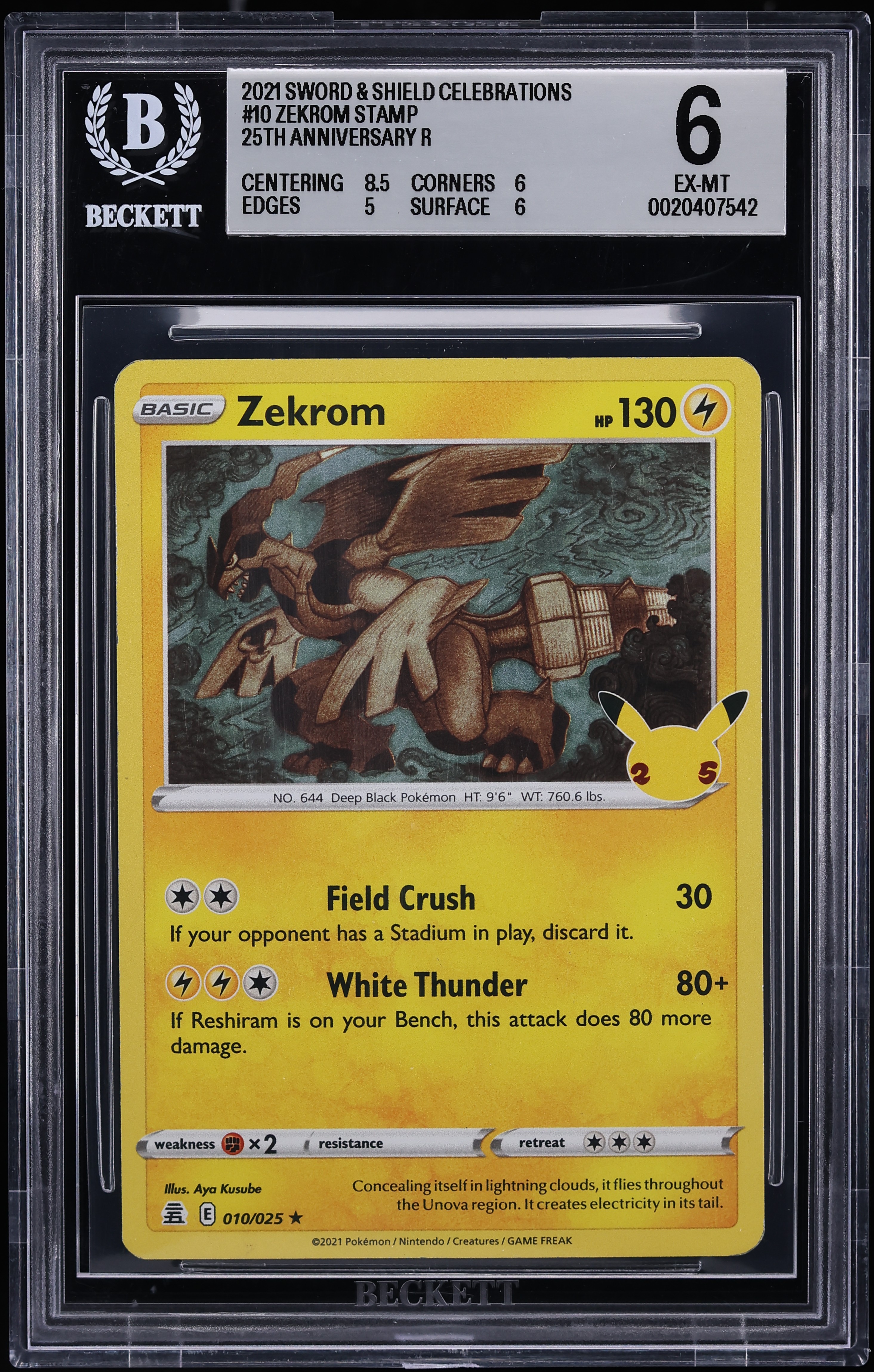 2021 Pokemon Sword & Shield Celebrations Holo Zekrom #10 BGS 6 EXMT