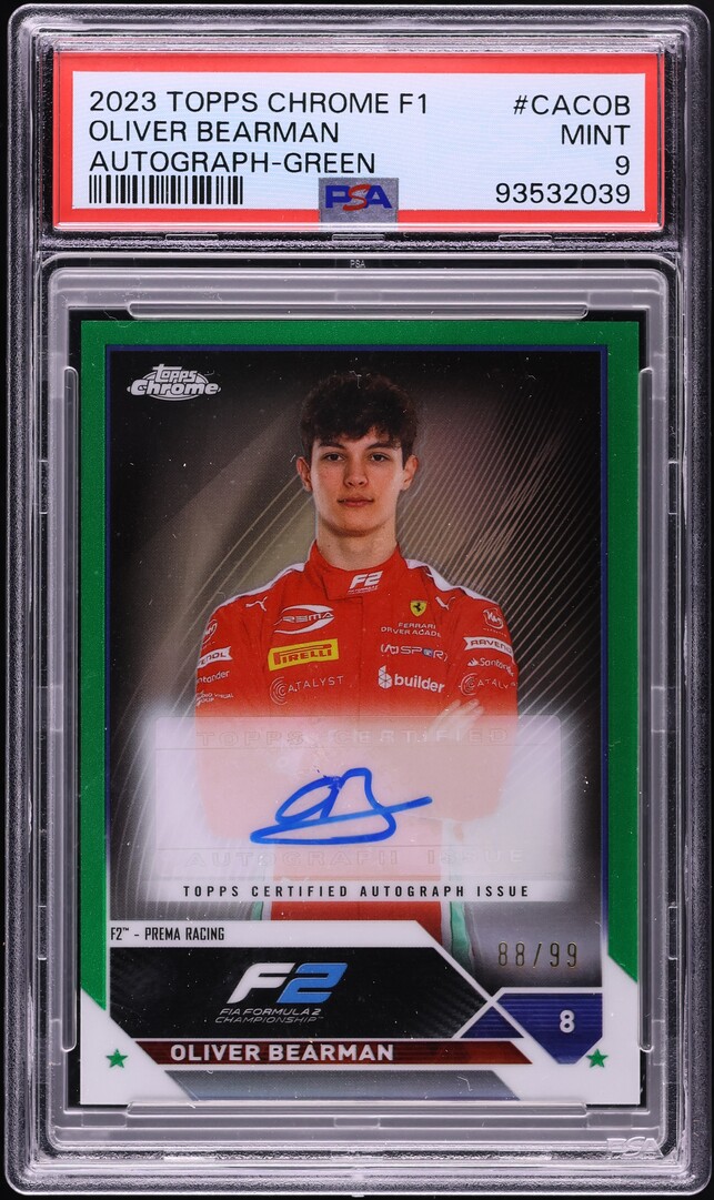 2023 Topps Chrome Formula 1 F1 Green Refractor Oliver Bearman AUTO /99 PSA 9