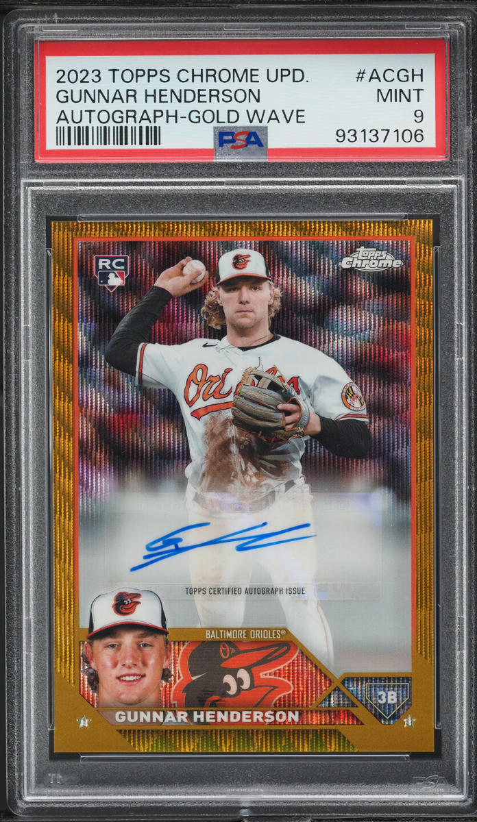 2023 Topps Chrome Update Gold Wave Refractor Gunnar Henderson RC AUTO /50 PSA 9
