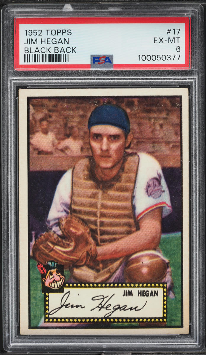 1952 Topps Jim Hegan BLACK BACK #17 PSA 6 EXMT