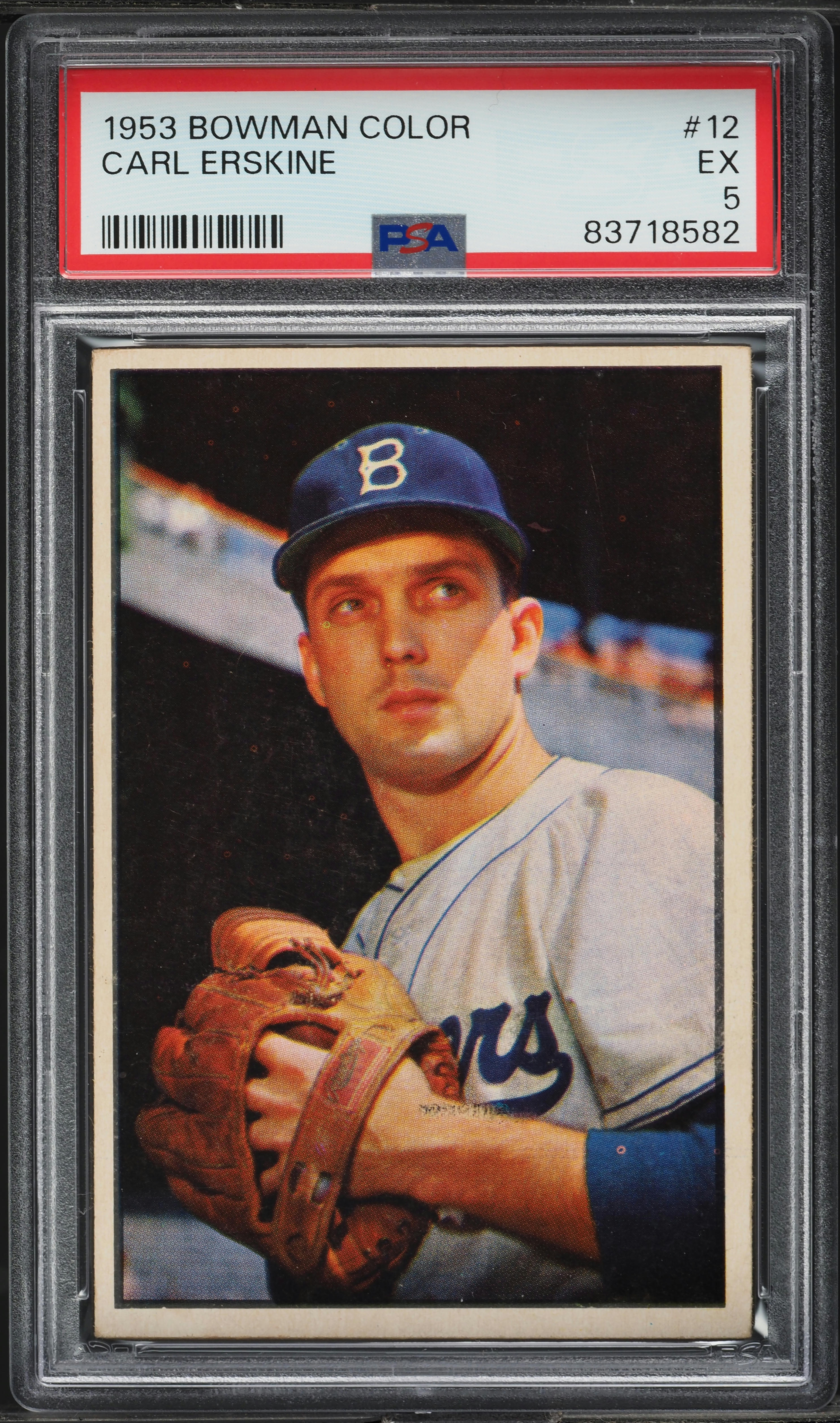 1953 Bowman Color Carl Erskine #12 PSA 5 EX