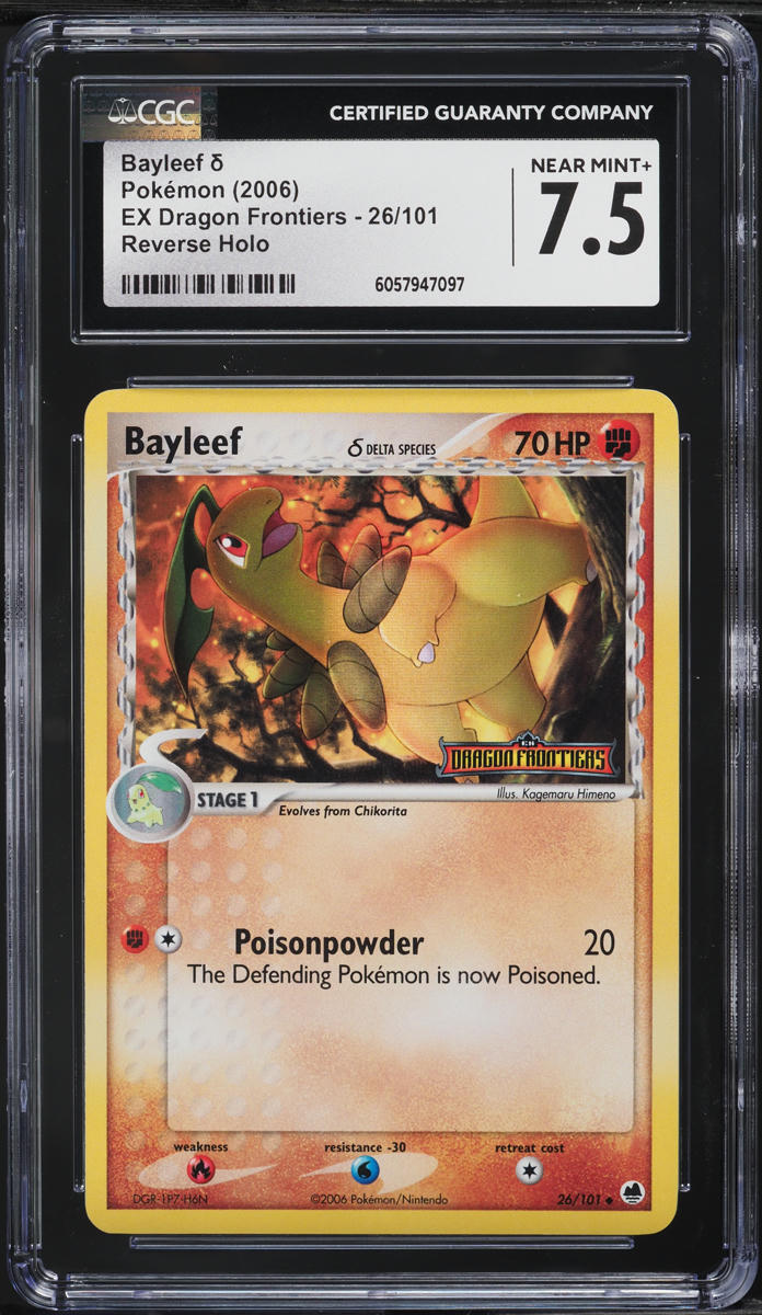 2006 Pokemon EX Dragon Frontiers Reverse Holo Bayleef #26 CGC 7.5 NRMT+