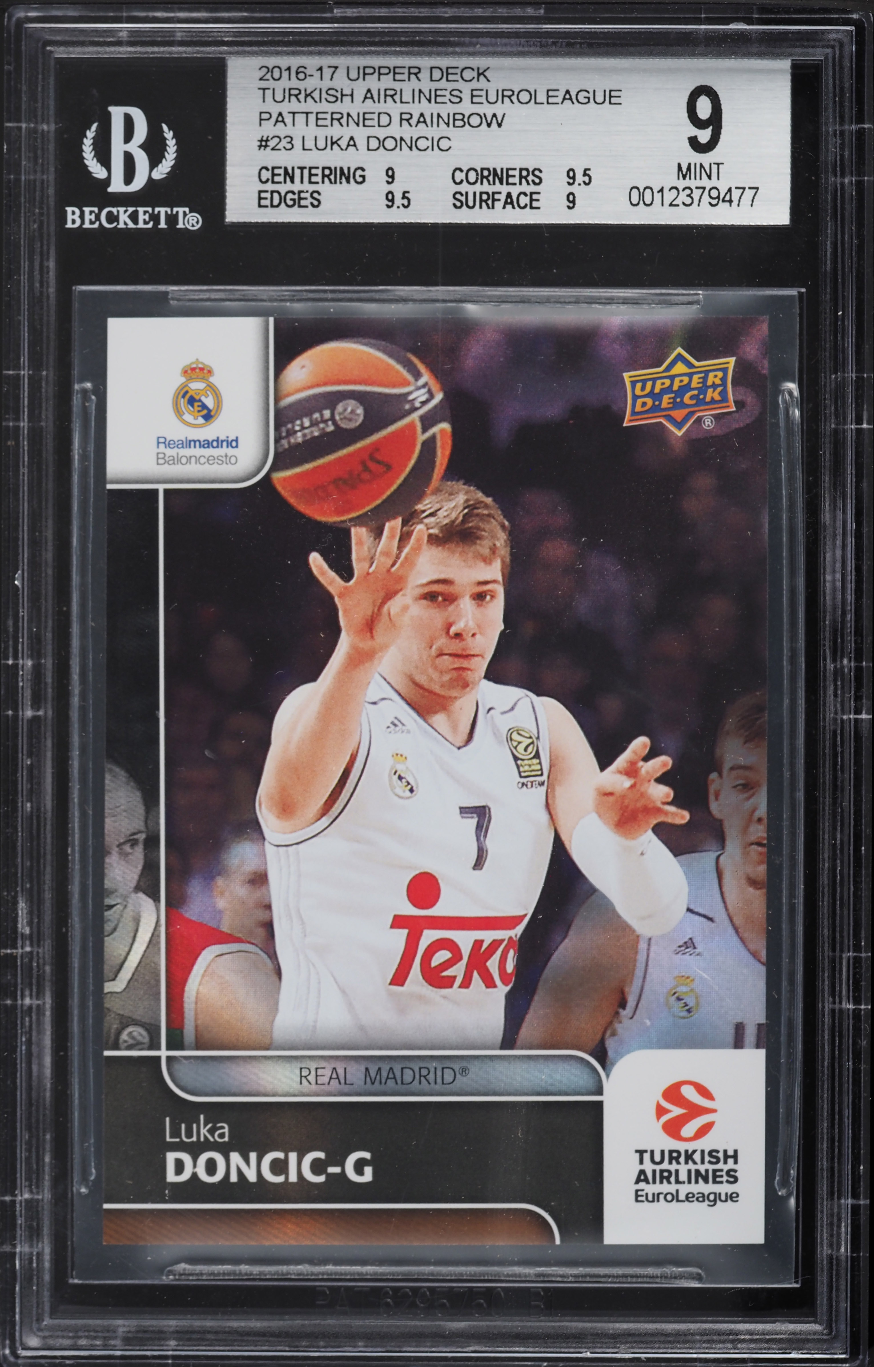 2016 Upper Deck Euroleague Patterned Rainbow Luka Doncic ROOKIE #23 BGS 9 MINT