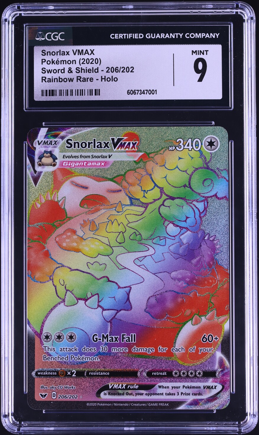2020 Pokemon Sword & Shield Hyper Rare Snorlax VMAX #206 CGC 9 MINT