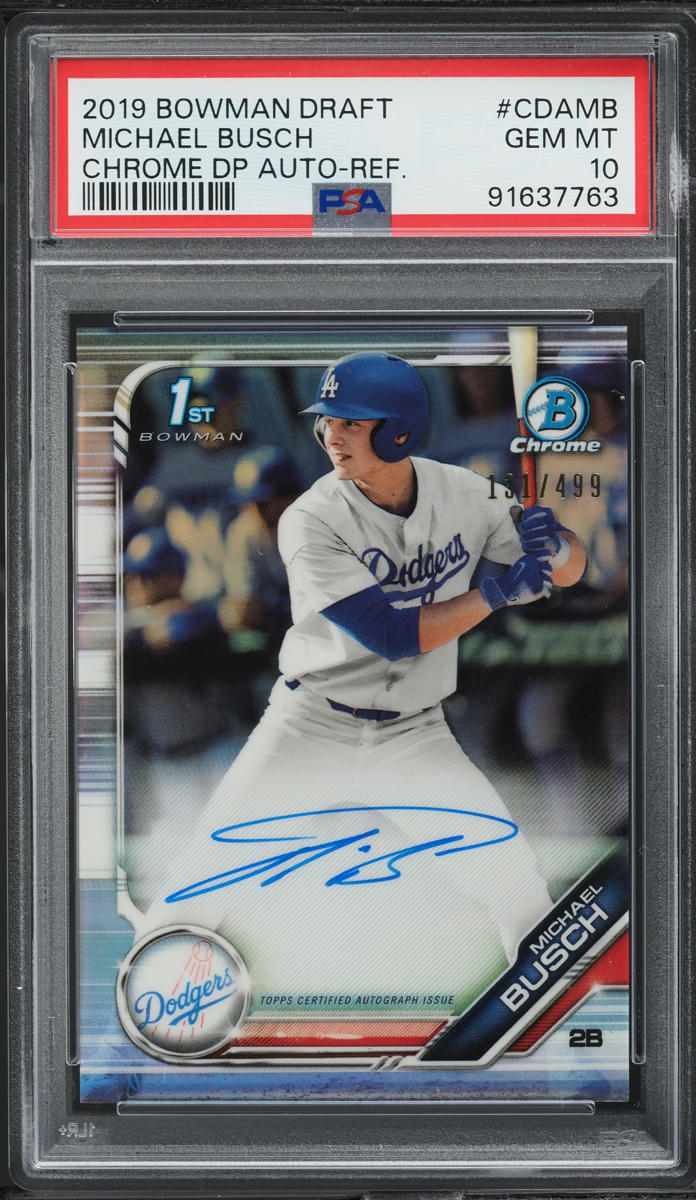 2019 Bowman Chrome Refractor Michael Busch PROSPECT AUTO /499 #CDA-MB PSA 10 GEM