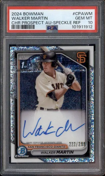 2024 Bowman Chrome Prospect Auto Speckle #CPAWM Walker Martin RC /299 PSA 10