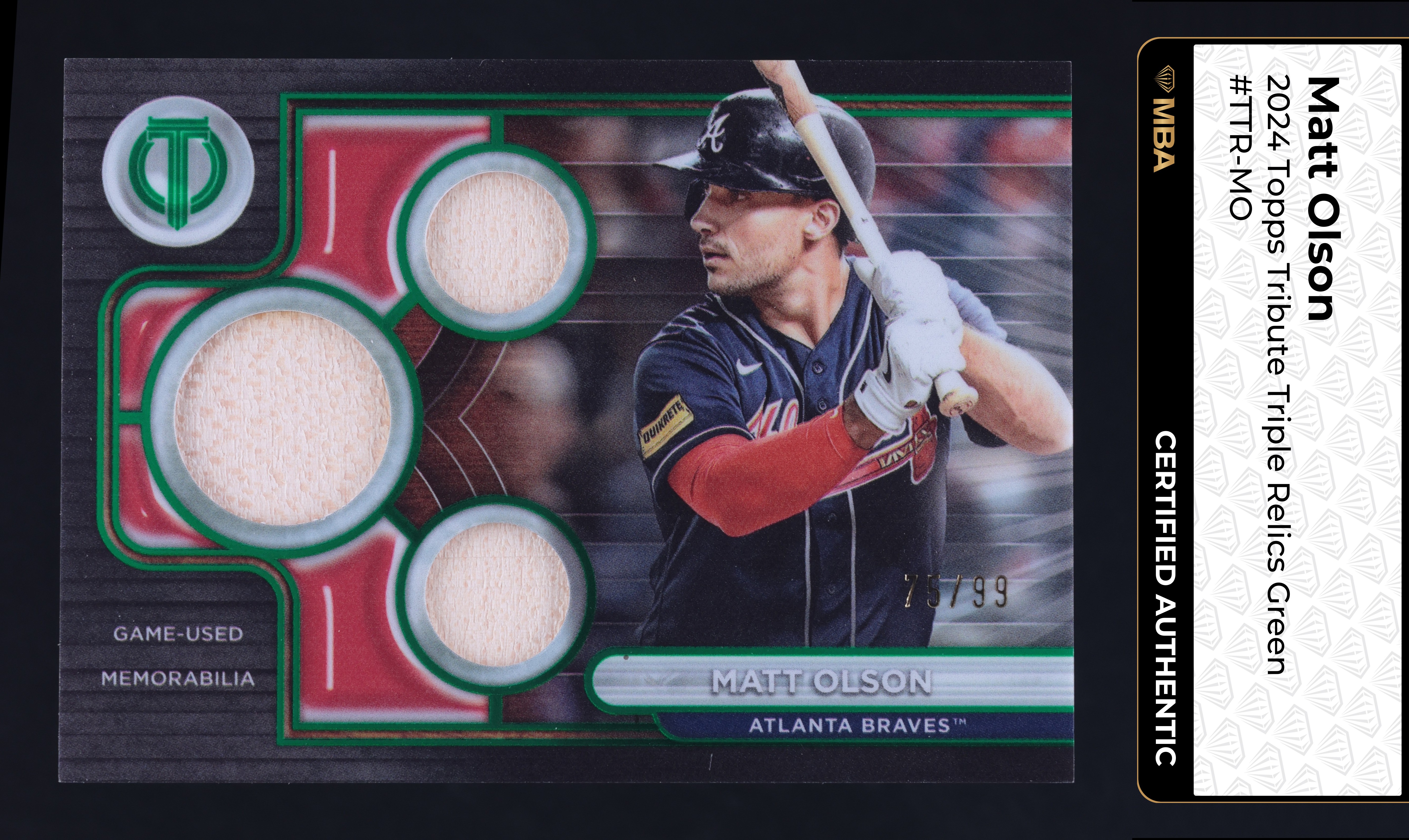 2024 Topps Tribute Triple Relics Green Matt Olson PATCH /99 #TTR-MO MBA AUTH