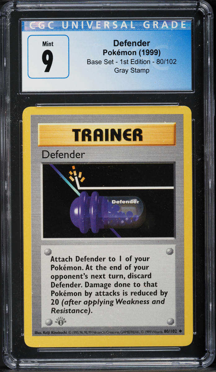 1999 Pokemon Base Set 1st Edition Gray Stamp Defender #80 CGC 9 MINT