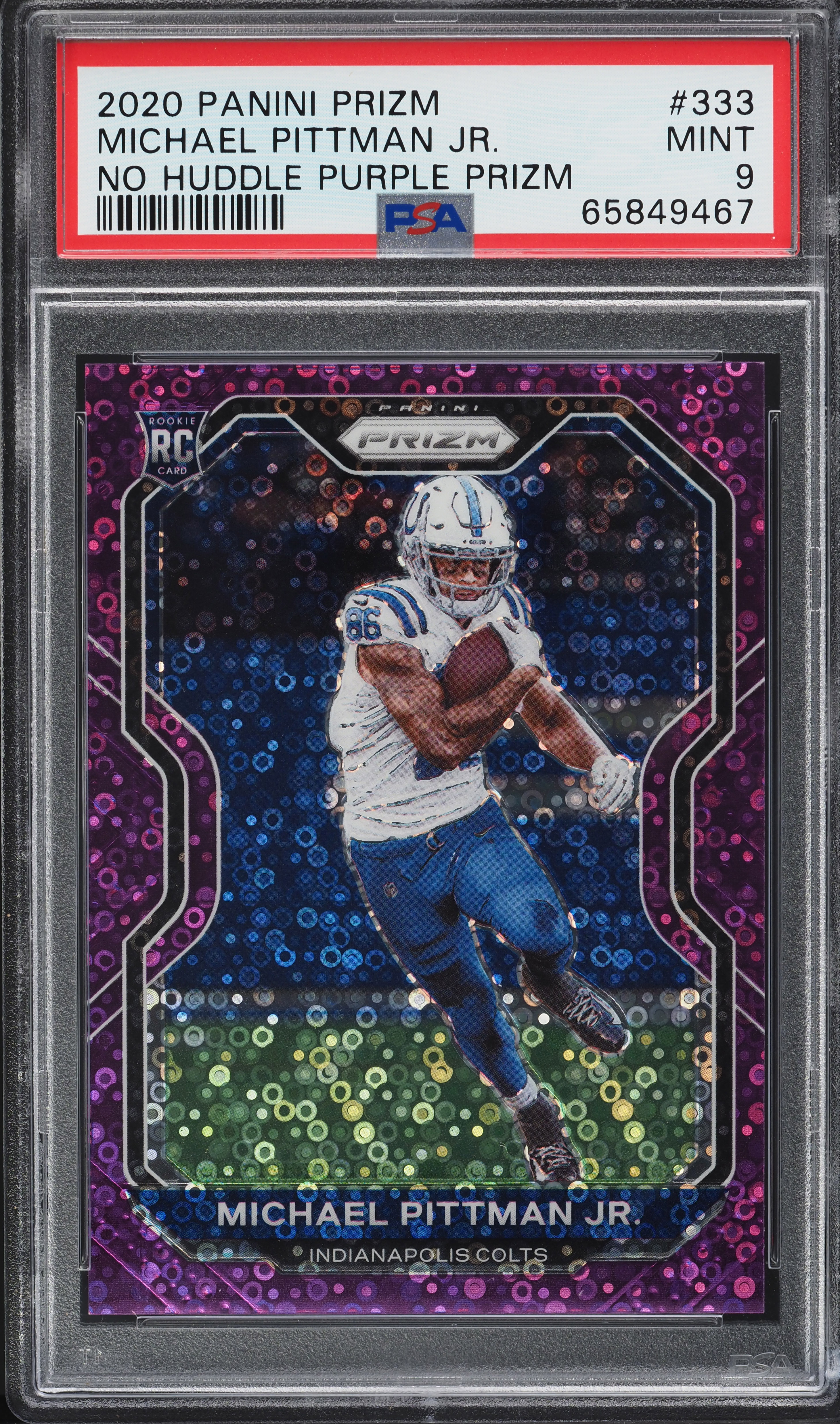 2020 Panini Prizm No Huddle Purple Prizms Michael Pittman Jr. RC /35 #333 PSA 9