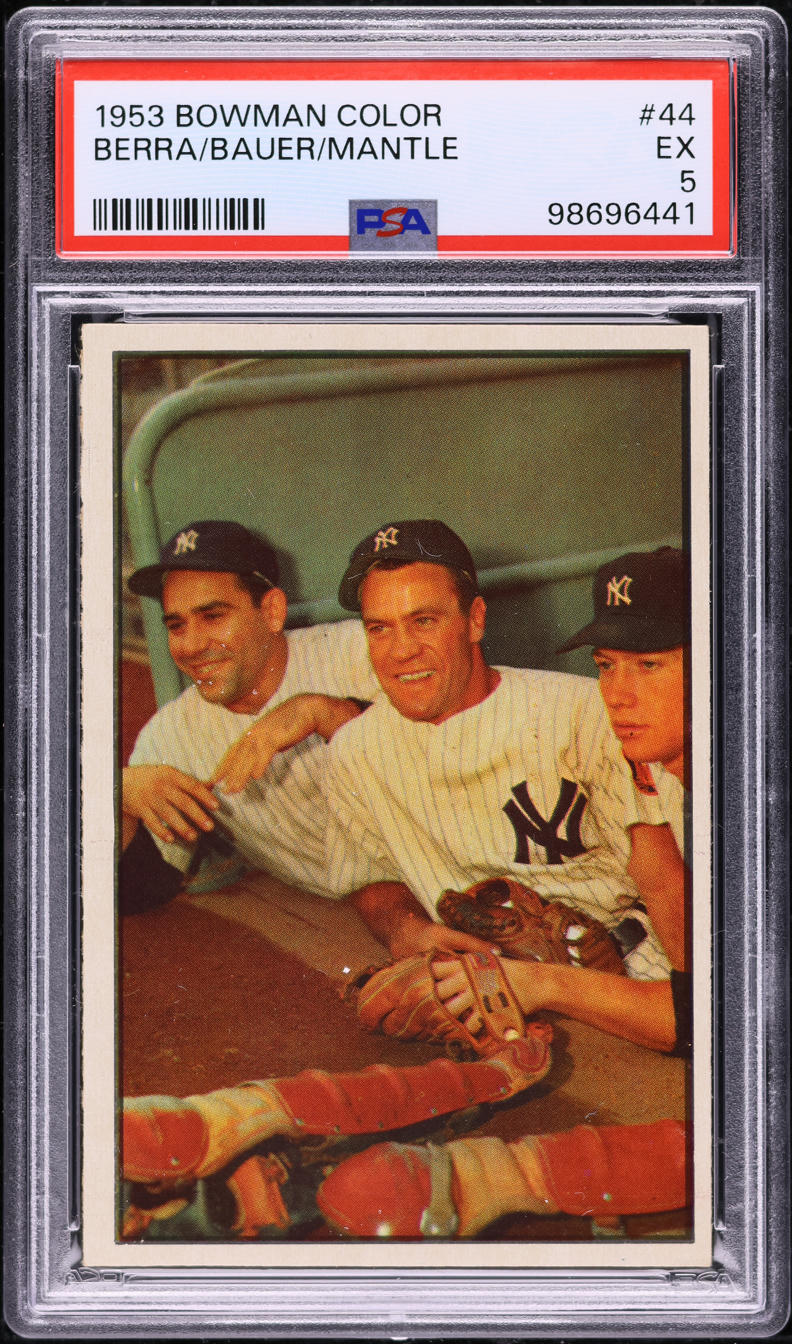 1953 Bowman Color Yogi Berra Mickey Mantle Hank Bauer #44 PSA 5 EX