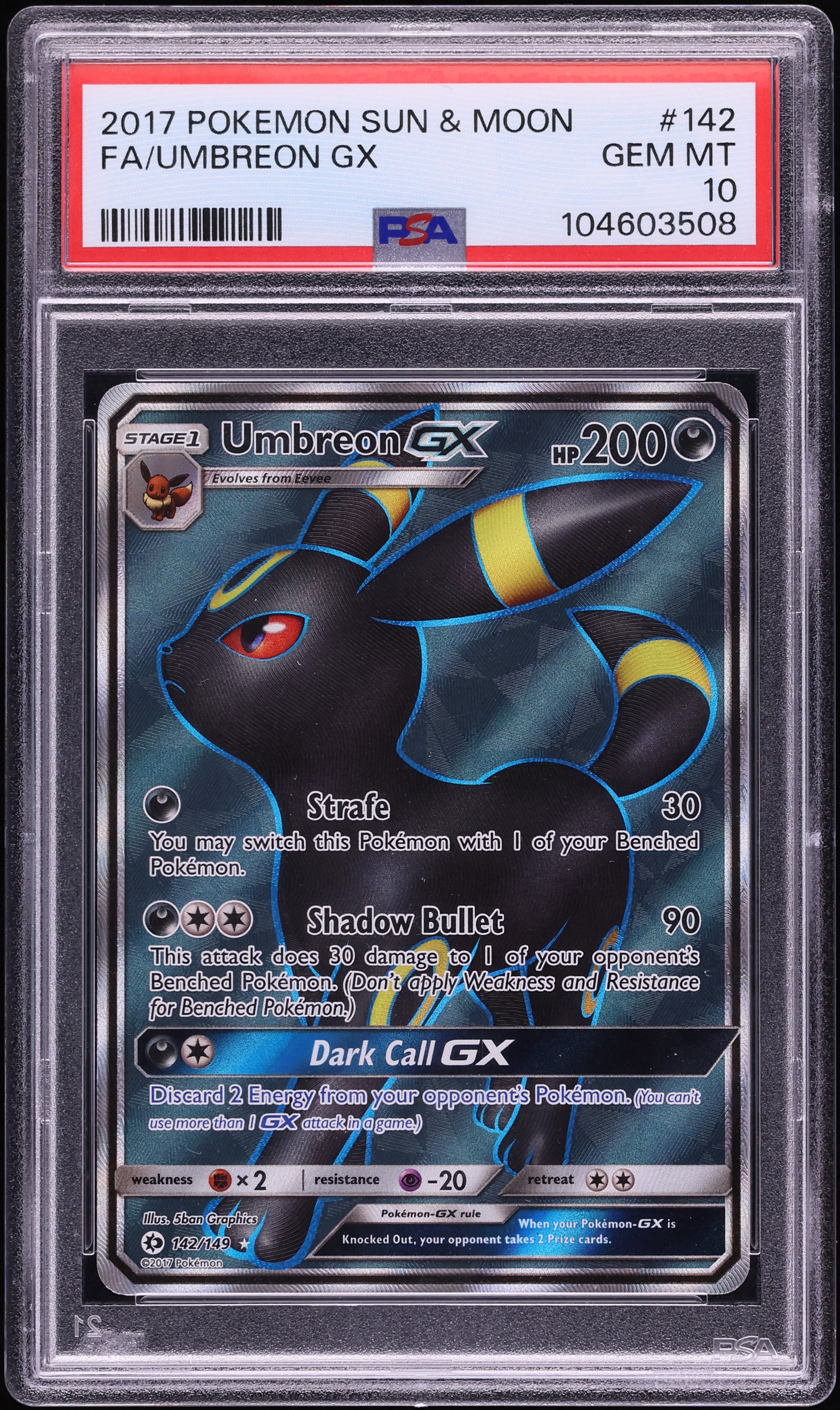 2017 Pokemon Sun & Moon Full Art Umbreon GX #142 PSA 10 GEM MINT