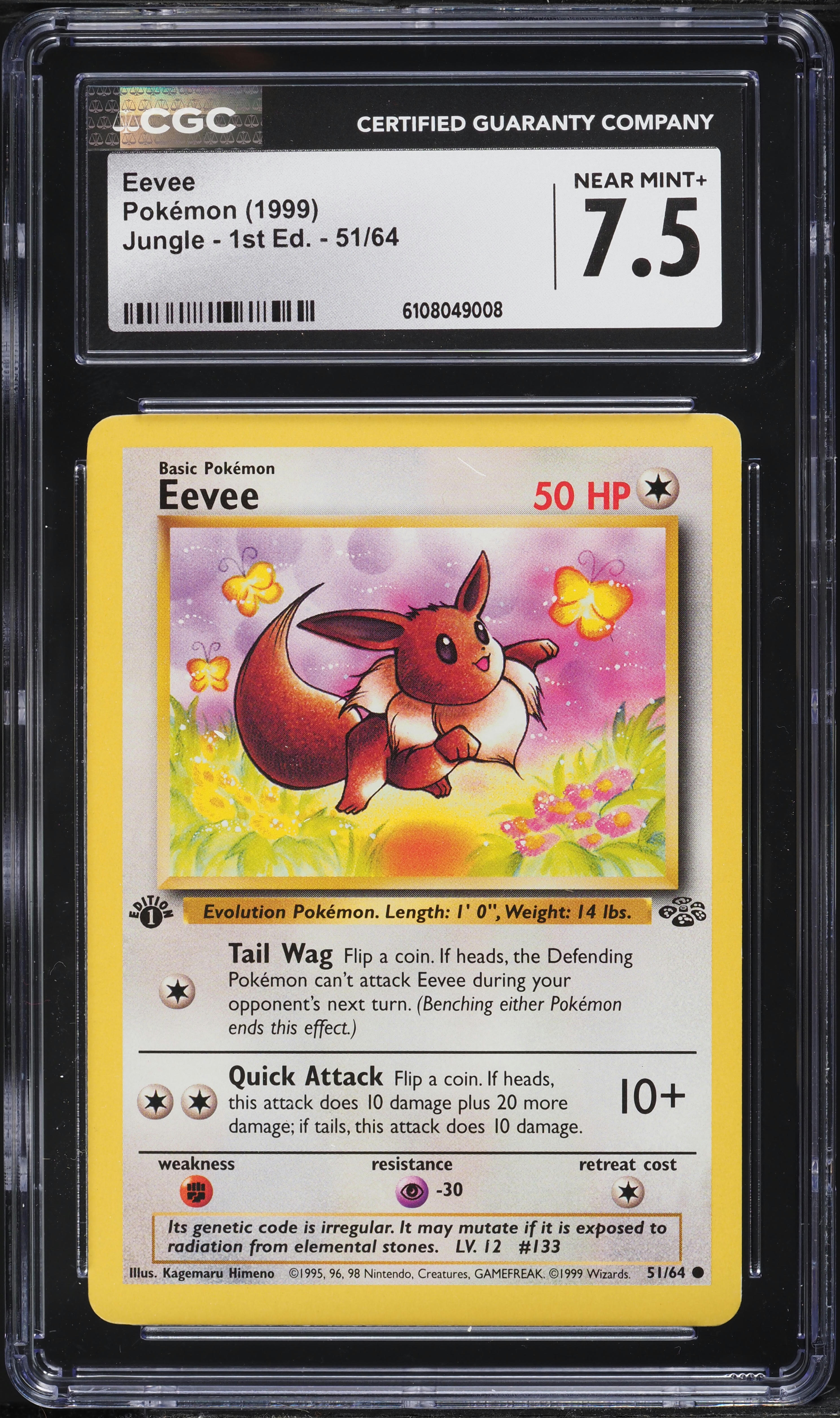 1999 Pokemon Jungle 1st Edition Eevee #51 CGC 7.5 NRMT+