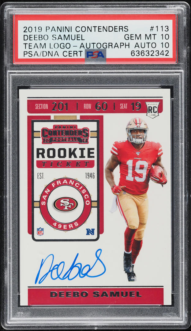2019 Panini Contenders Team Logo Deebo Samuel ROOKIE AUTO DNA 10 #113 PSA 10 GEM