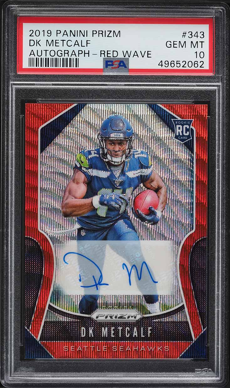 2019 Panini Prizm Red Wave Prizms DK Metcalf ROOKIE AUTO /149 #343 PSA 10 GEM