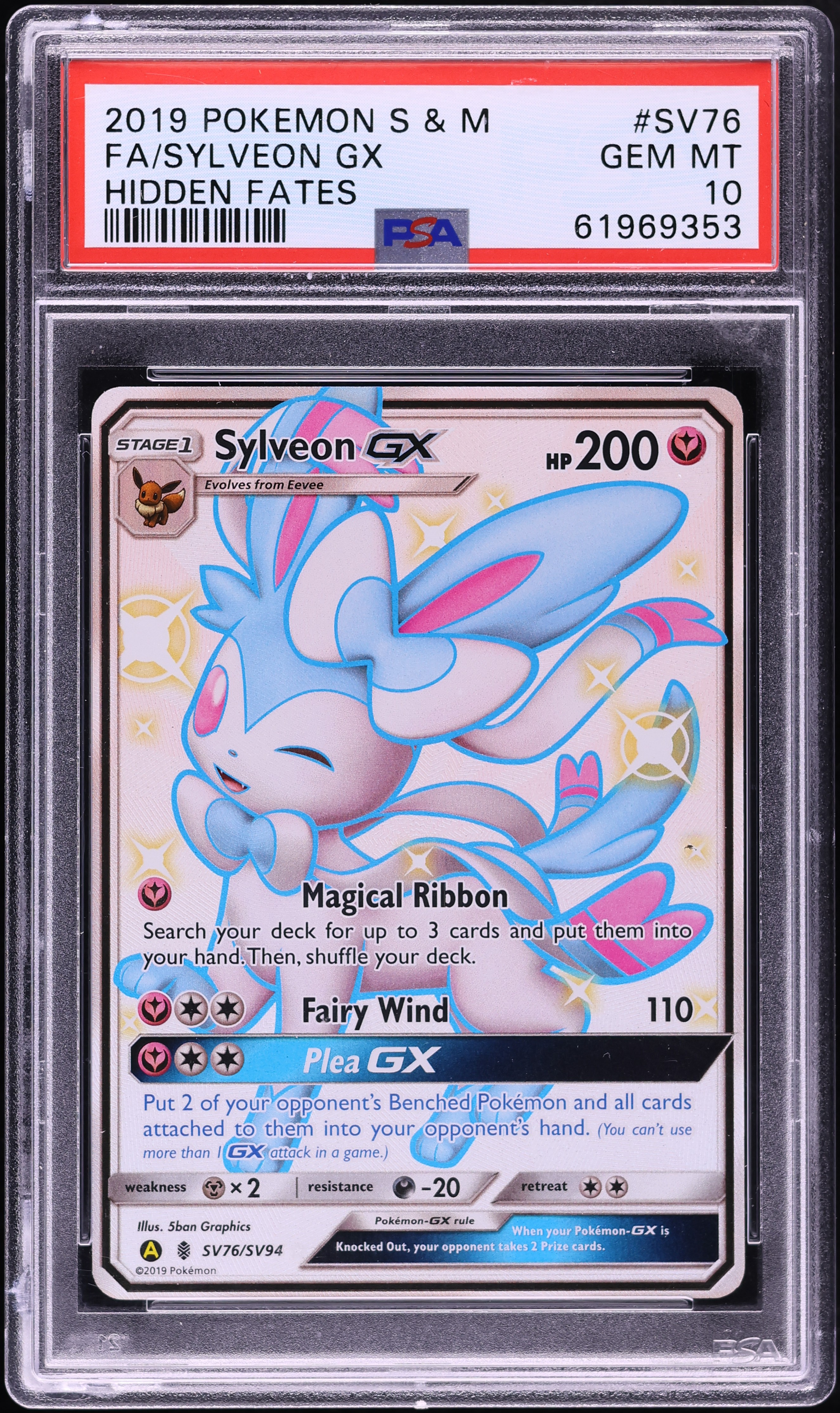 2019 Pokemon Sun & Moon Hidden Fates Shiny Vault Full Art Sylveon GX #SV76 PSA 10 GEM MINT