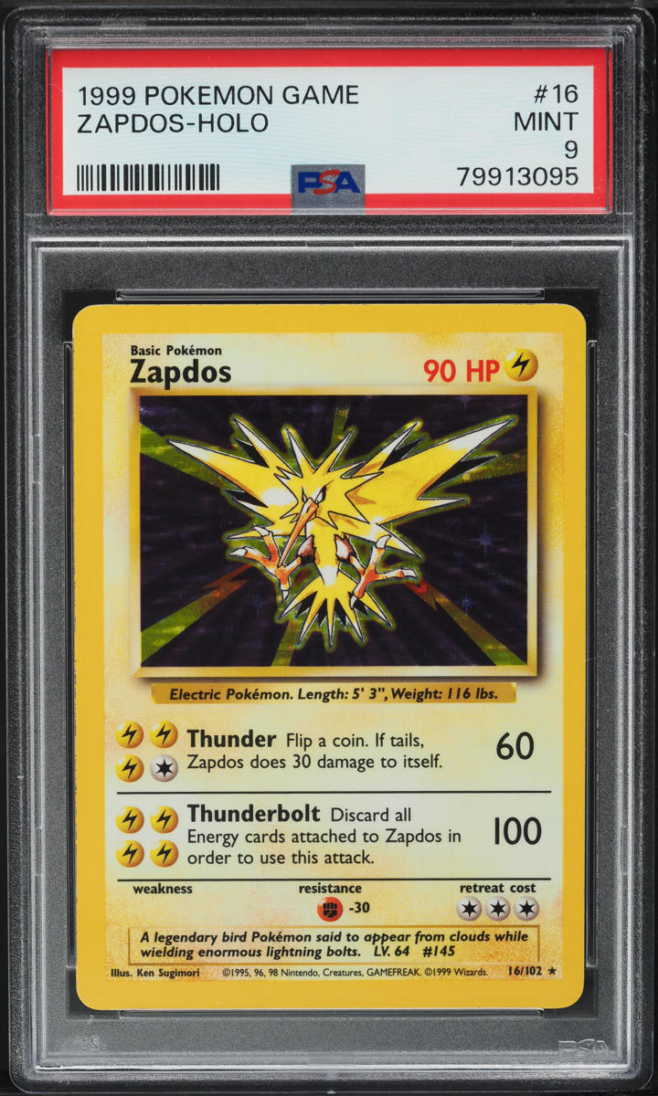 1999 Pokemon Base Set Holo Zapdos #16 PSA 9 MINT