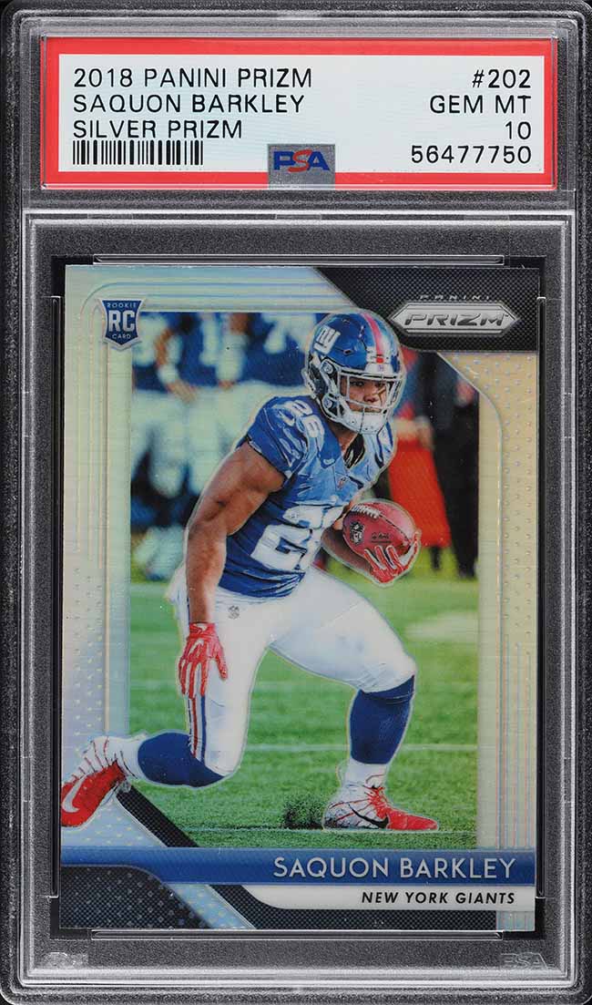 2018 Panini Prizm Silver Prizms Saquon Barkley ROOKIE RC #202 PSA 10 GEM MINT