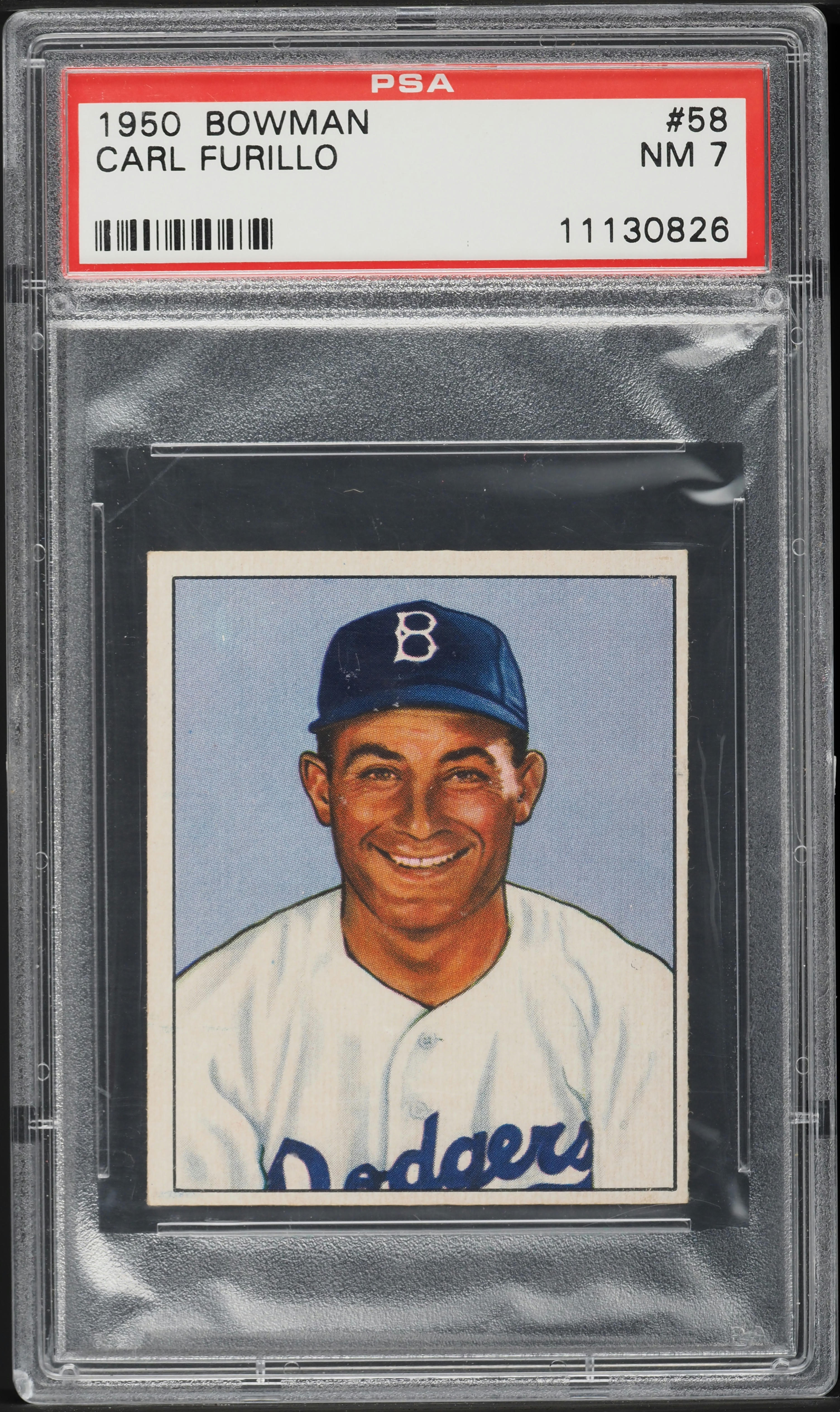 1950 Bowman Carl Furillo #58 PSA 7 NRMT
