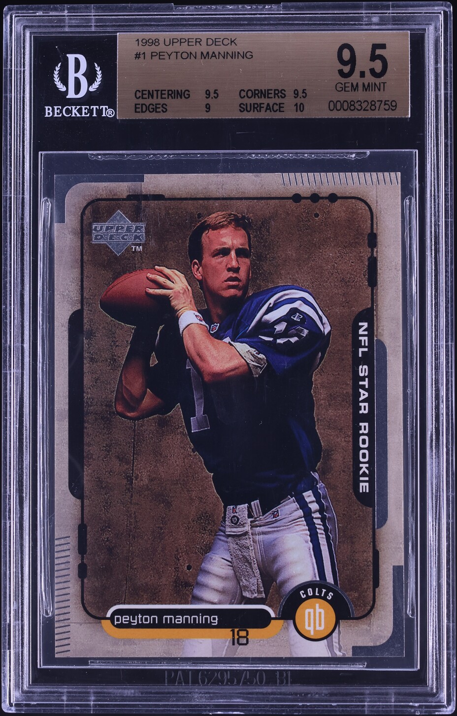 1998 Upper Deck Football Peyton Manning ROOKIE #1 BGS 9.5 GEM MINT