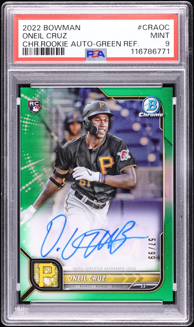 2022 Bowman Chrome Green Refractor Oneil Cruz ROOKIE AUTO /99 #CRAOC PSA 9 MINT