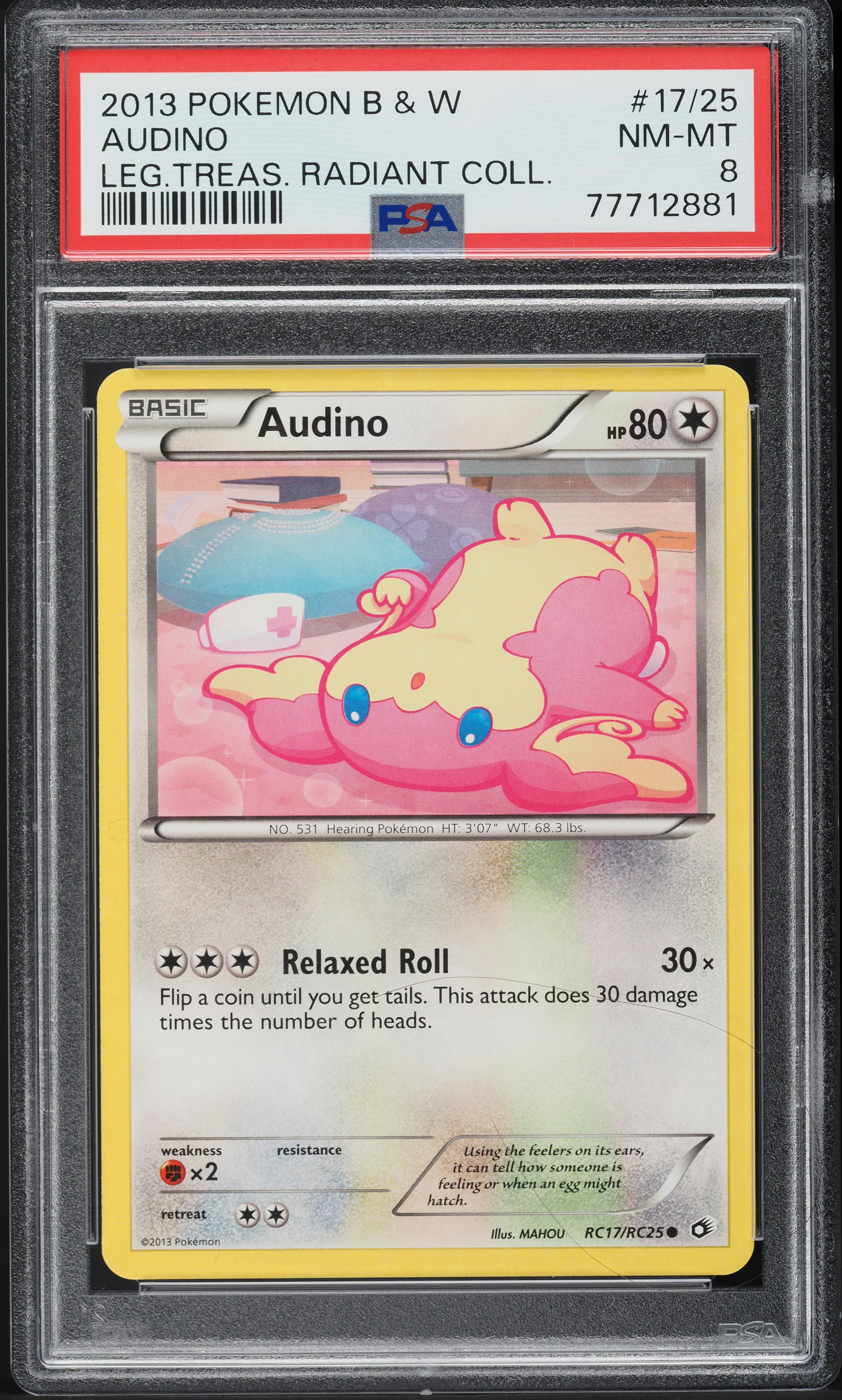 2013 Pokemon BW Legendary Treasures Radiant Collection Audino #17 PSA 8 NM-MT