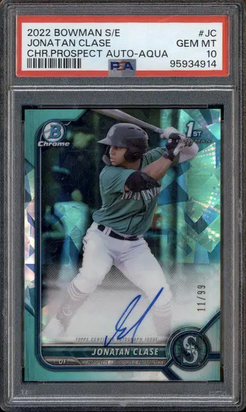 2022 Bowman Sapphire Edition Chrome Auto Aqua #JC Jonatan Clase RC /99 PSA 10
