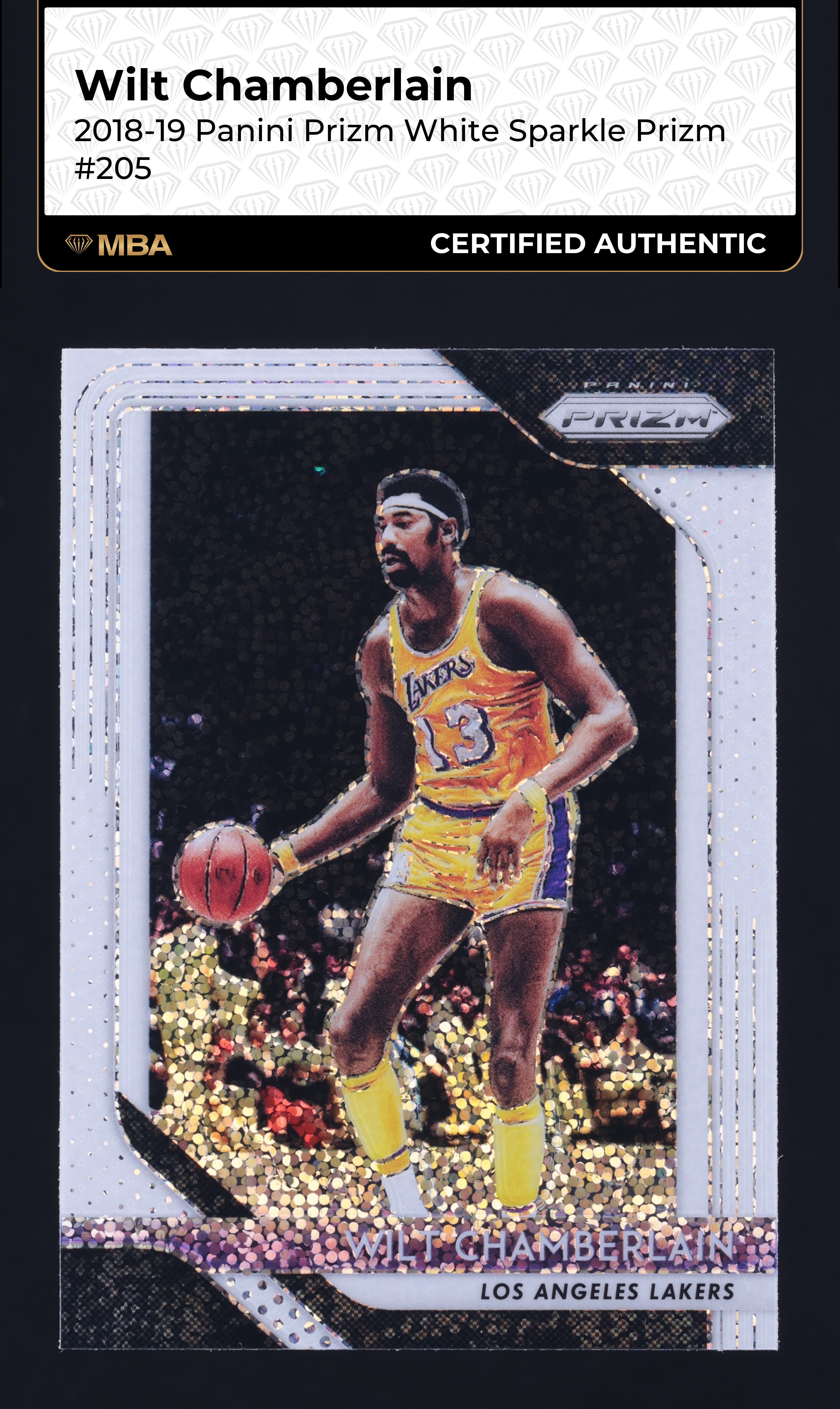 2018 Panini Prizm White Sparkle Wilt Chamberlain #205 MBA AUTH