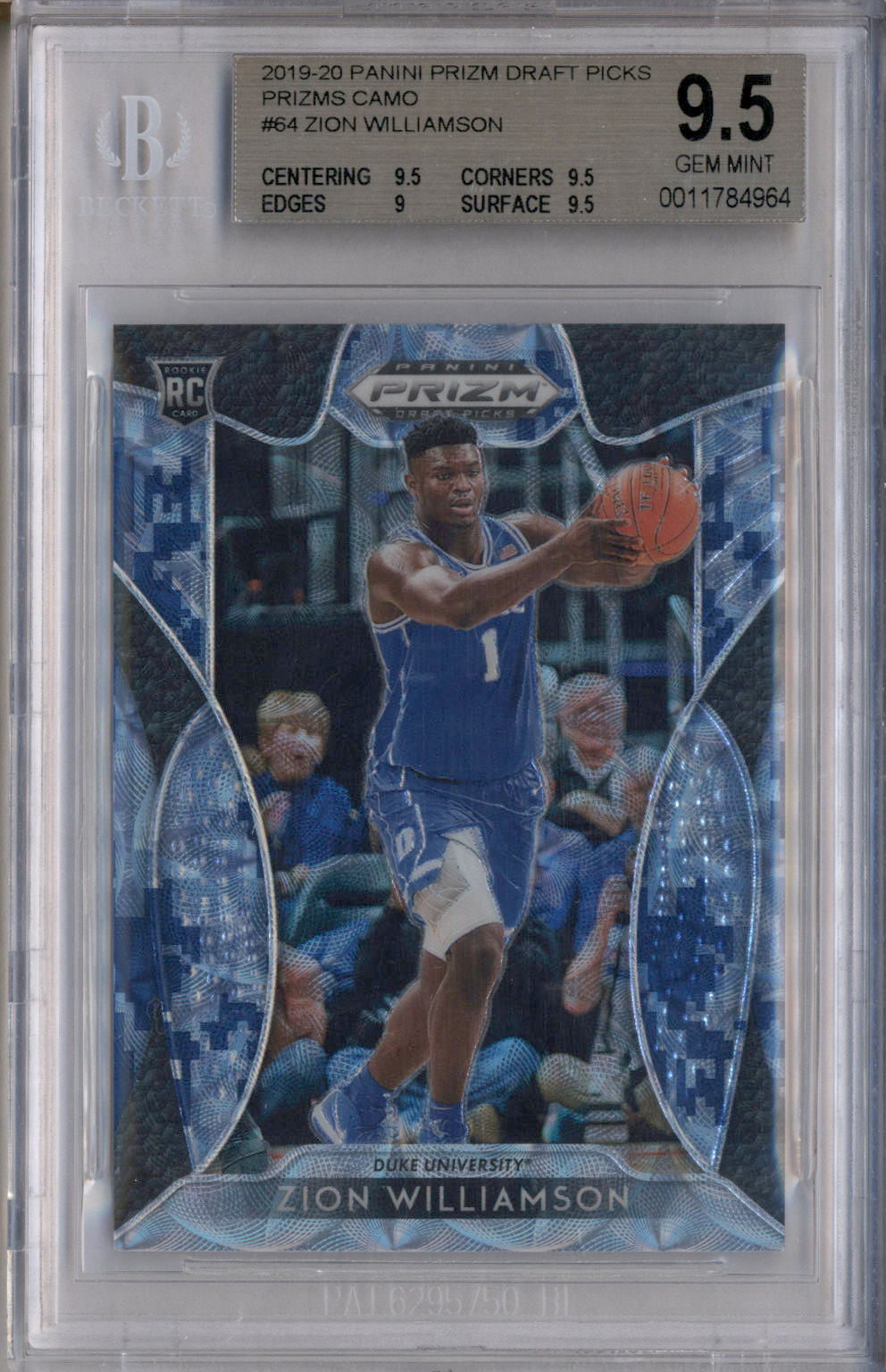 2019 Panini Prizm Draft Prizms Camo #64 Zion Williamson RC Rookie /25 BGS 9.5