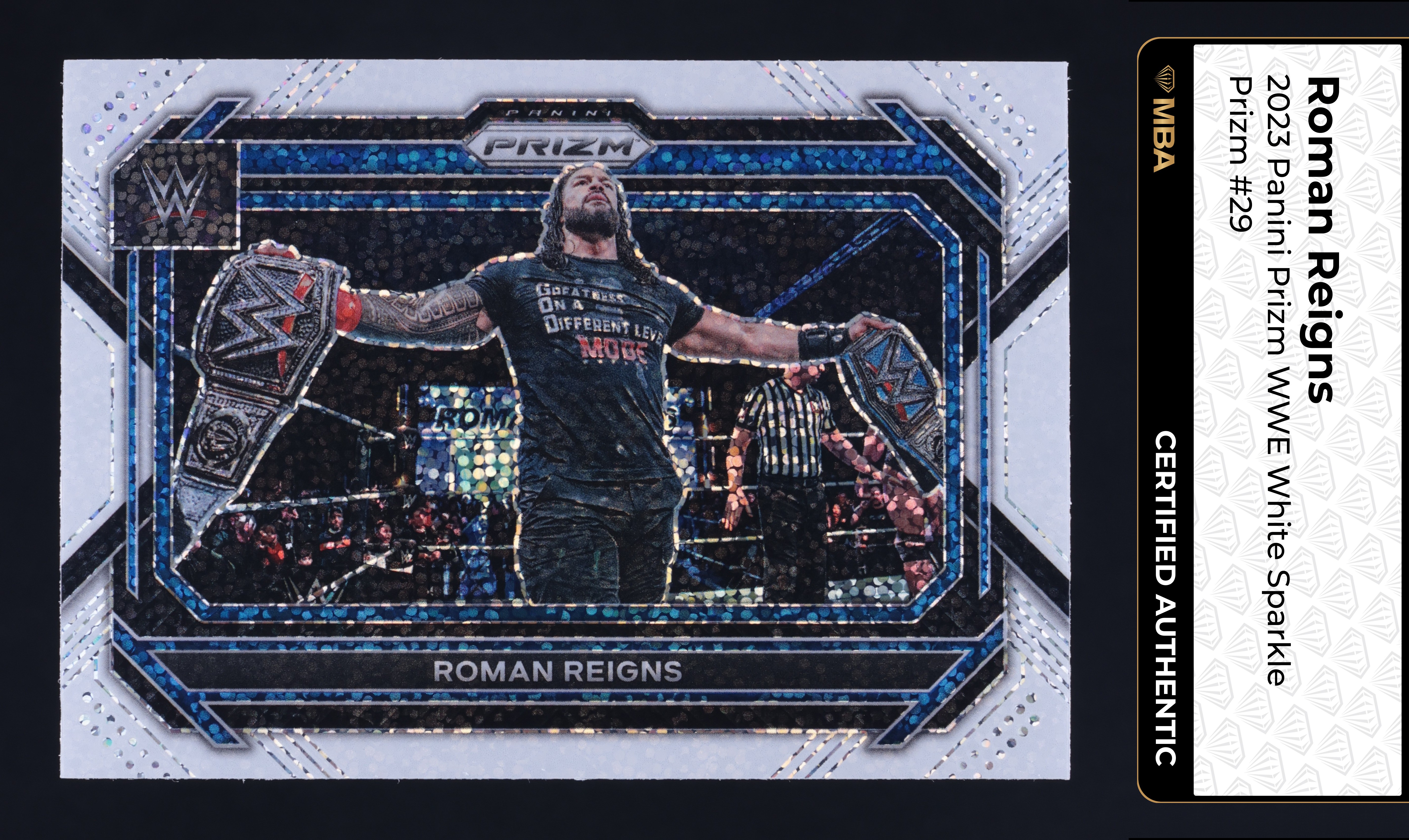 2023 Panini Prizm WWE White Sparkle Roman Reigns #29 MBA AUTH