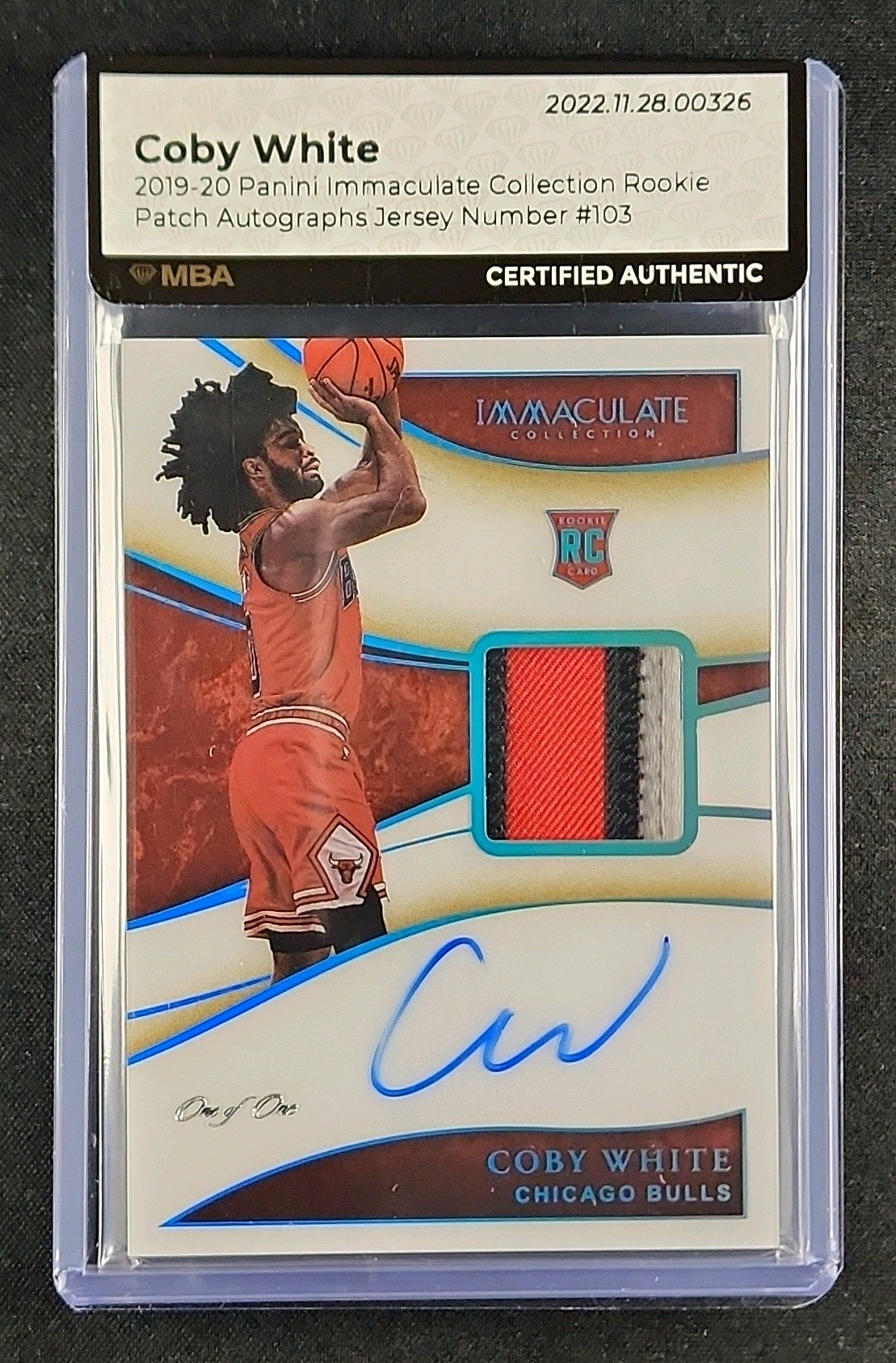 2019 Immaculate Collection Jersey Number Coby White RC PATCH AUTO 1/1 MBA AUTH