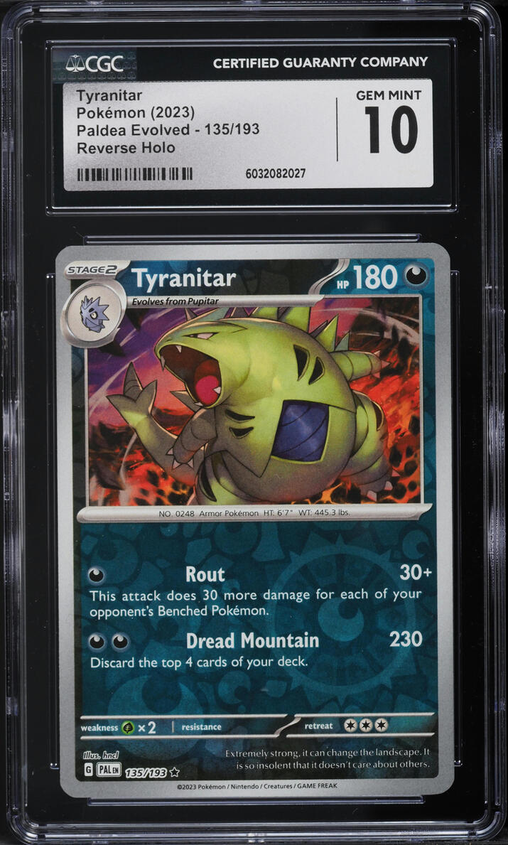 2023 Pokemon SV Paldea Evolved Reverse Holo Tyranitar #135 CGC 10 GEM MINT